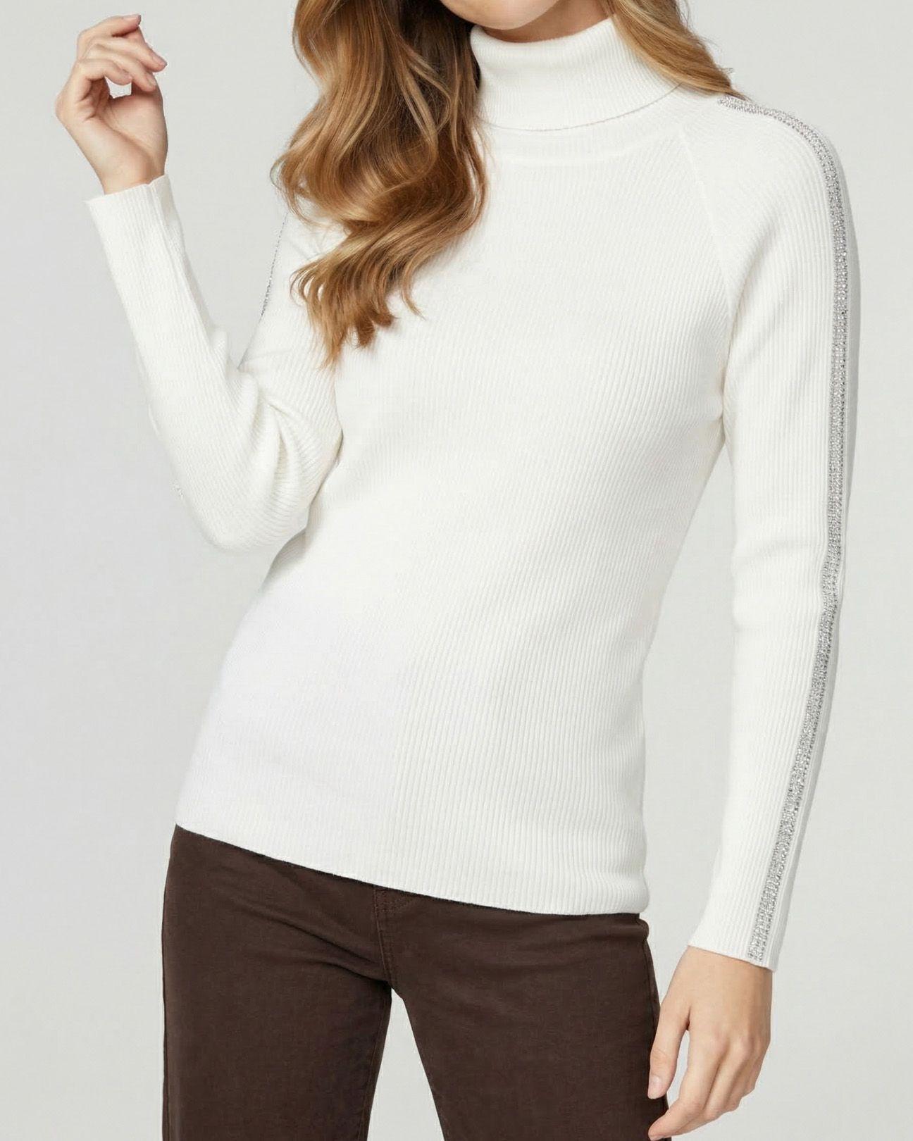 Sweater Mujer Teresa Relaxed Cuello Alto Redondo Manga Caída Crudo Lineatre-2