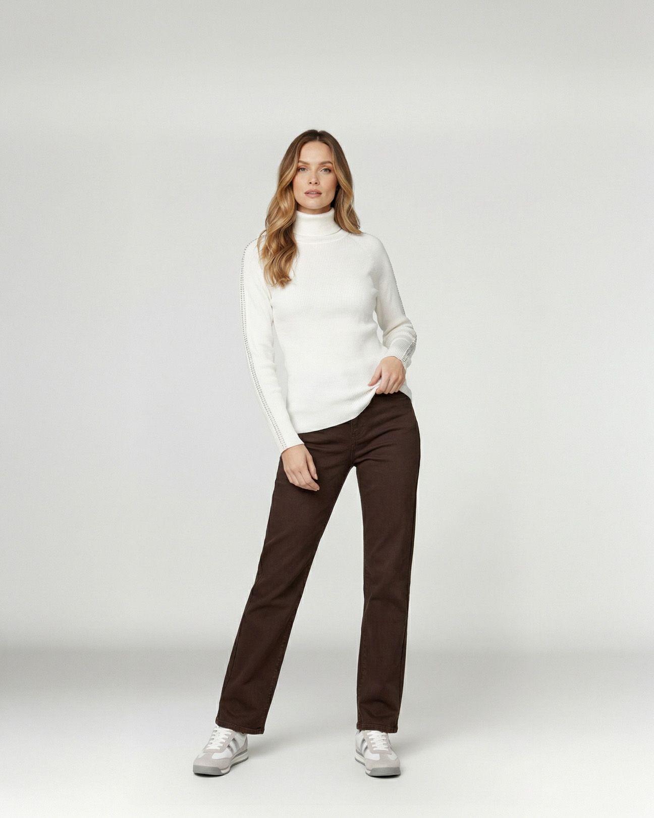 Sweater Mujer Teresa Relaxed Cuello Alto Redondo Manga Caída Crudo Lineatre-3