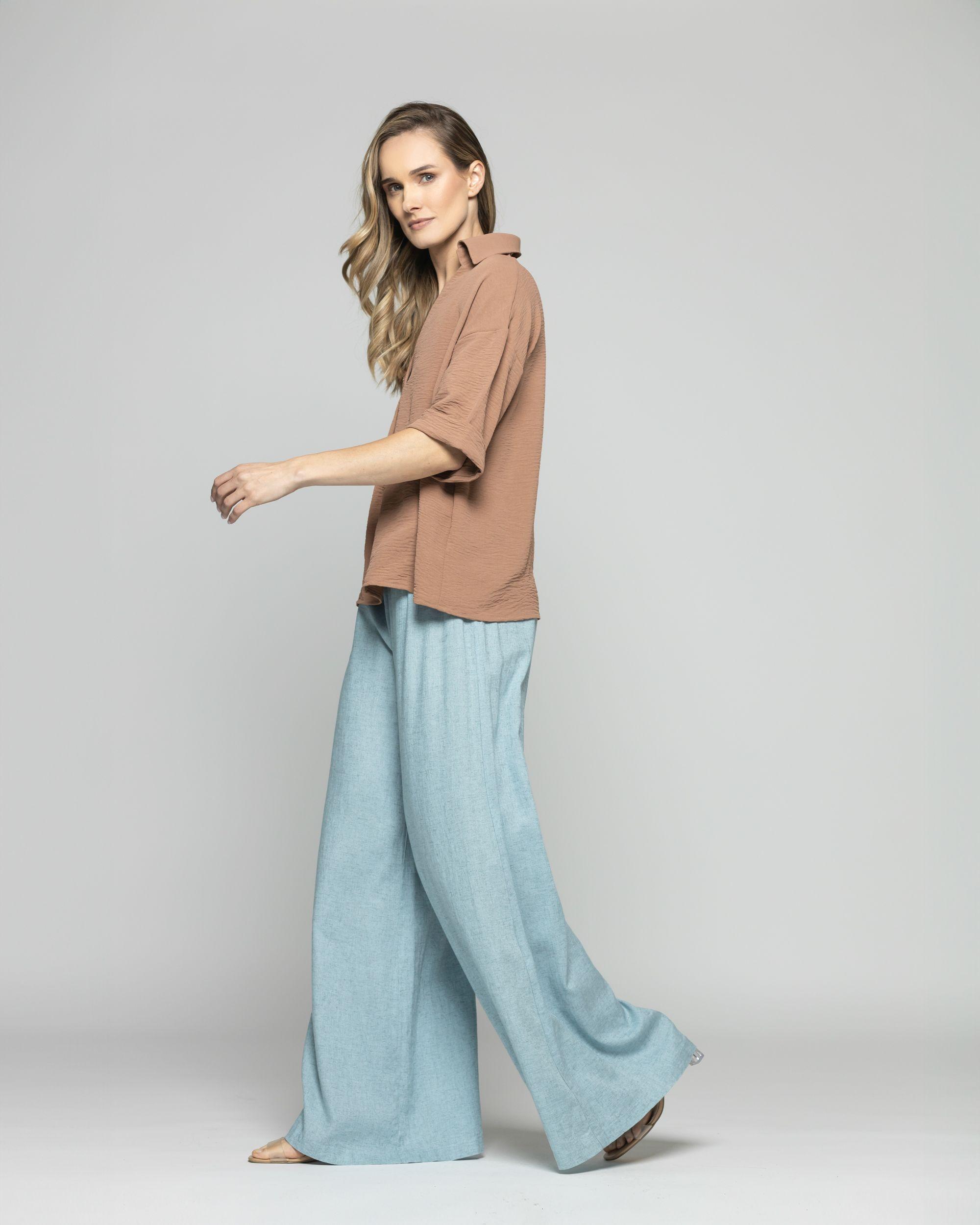 Blusa Mujer Gaura Escote V Con Cuello Media Manga Café Moka Ludovica-3