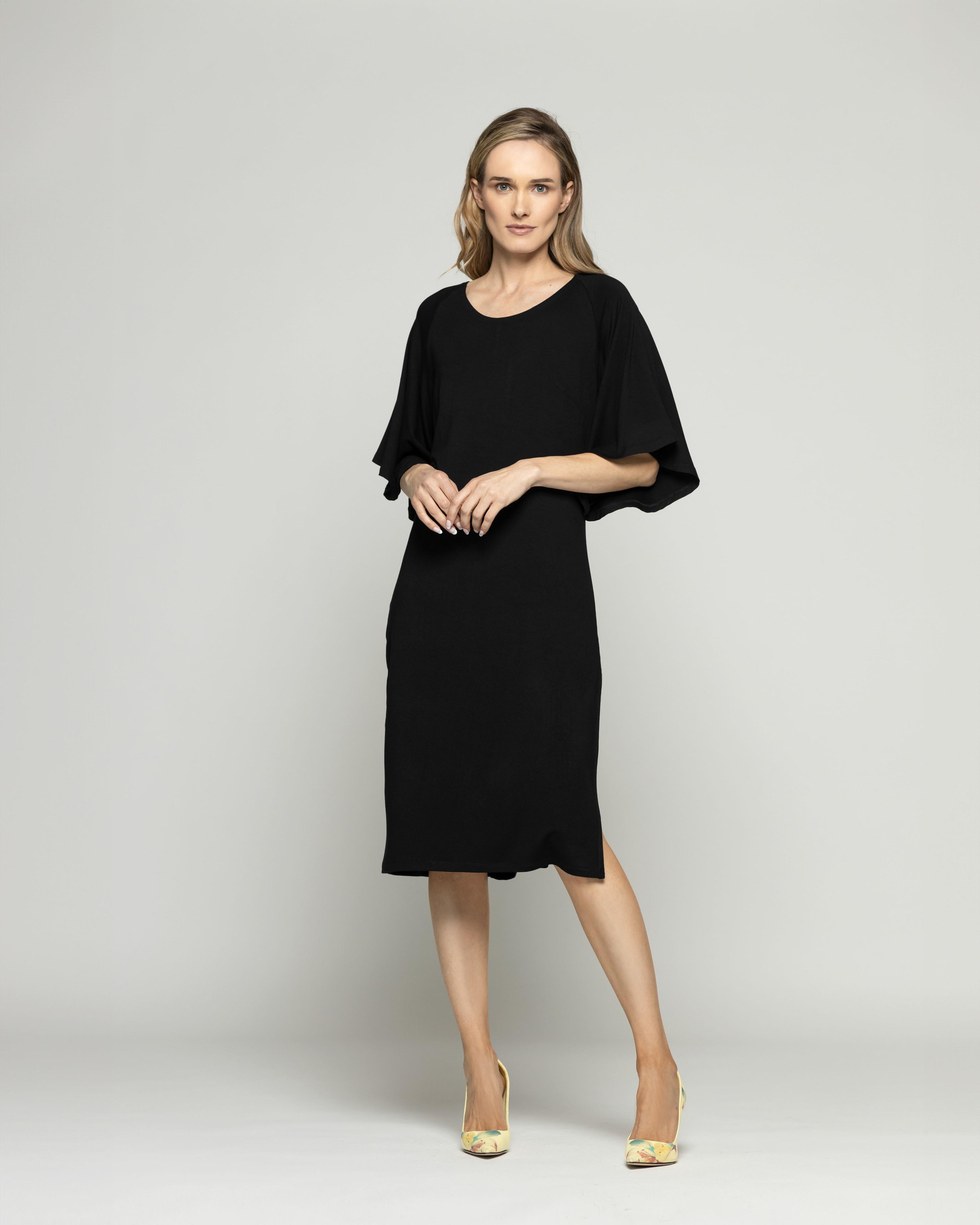 Vestido Mujer Zinnia Manga Murciélago Cuello Redondo Negro Ludovica-1