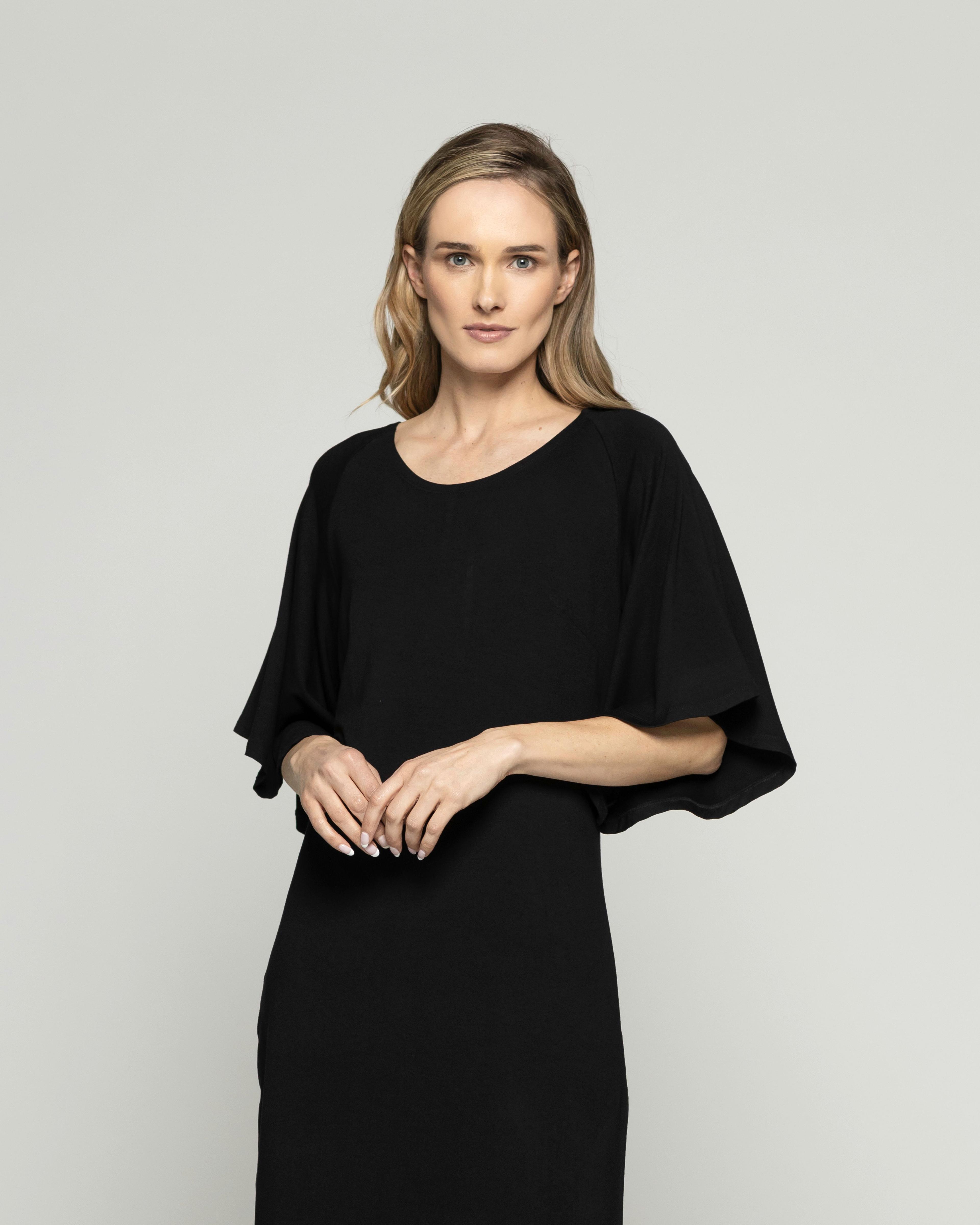 Vestido Mujer Zinnia Manga Murciélago Cuello Redondo Negro Ludovica-2
