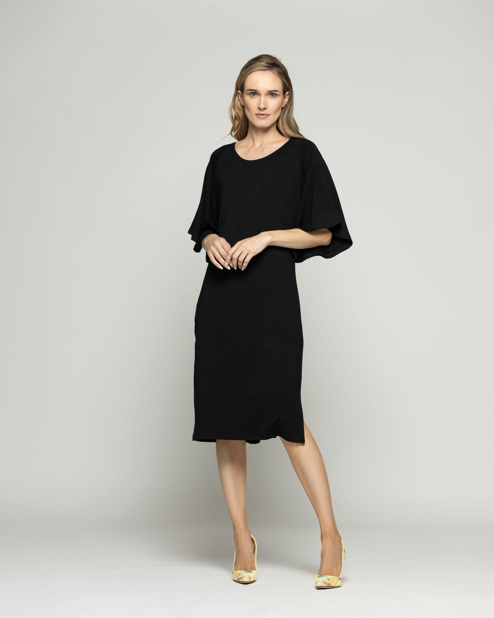 Vestido Mujer Zinnia Manga Murciélago Cuello Redondo Negro Ludovica-2