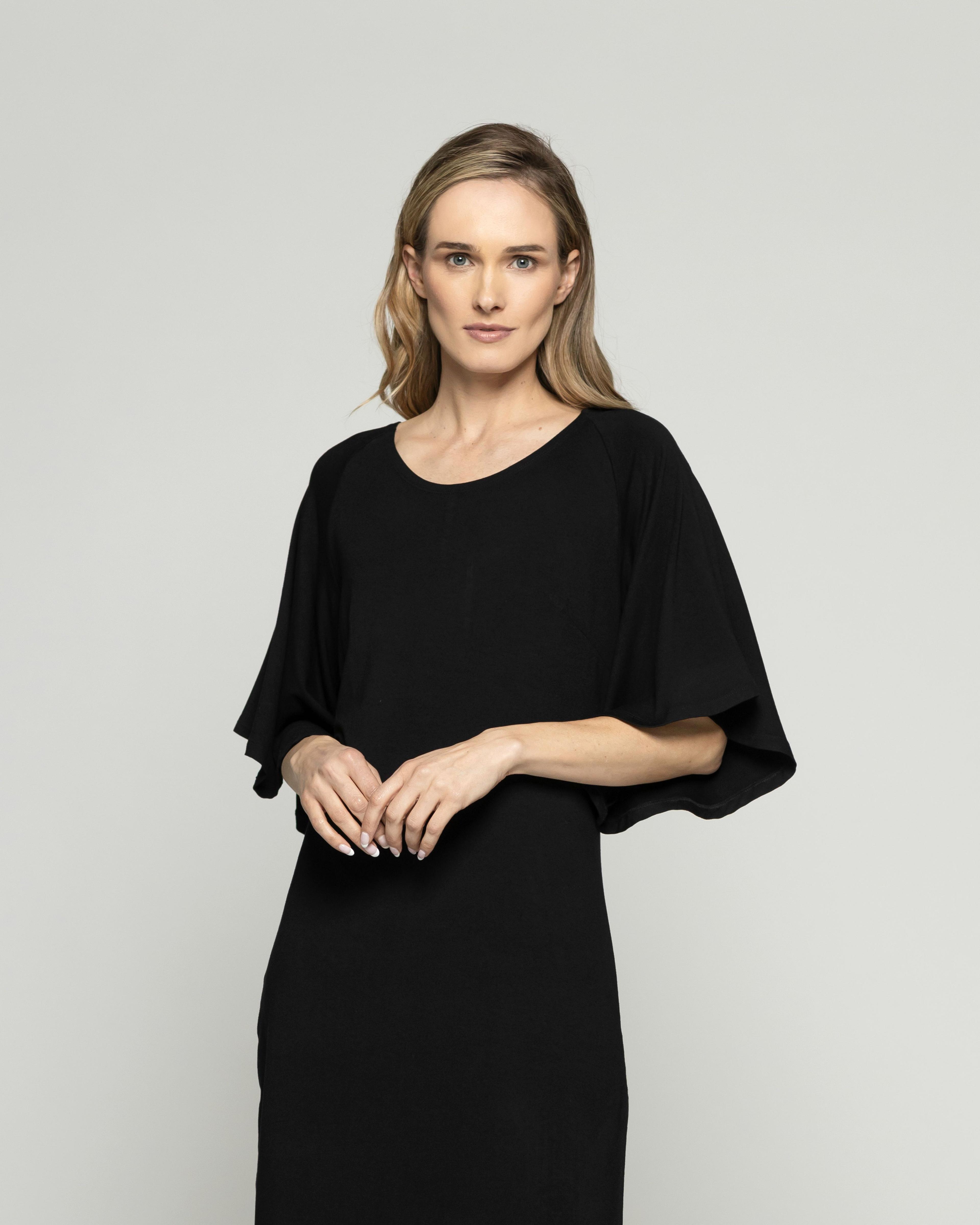 Vestido Mujer Zinnia Manga Murciélago Cuello Redondo Negro Ludovica-4