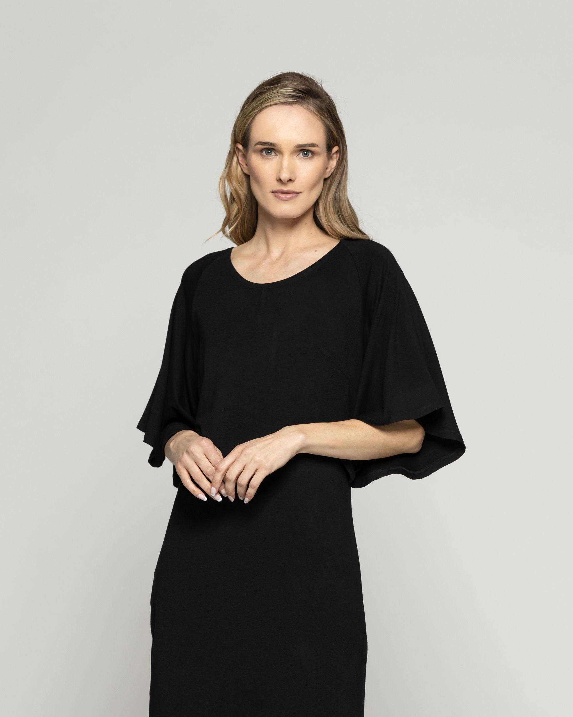 Vestido Mujer Zinnia Manga Murciélago Cuello Redondo Negro Ludovica-5