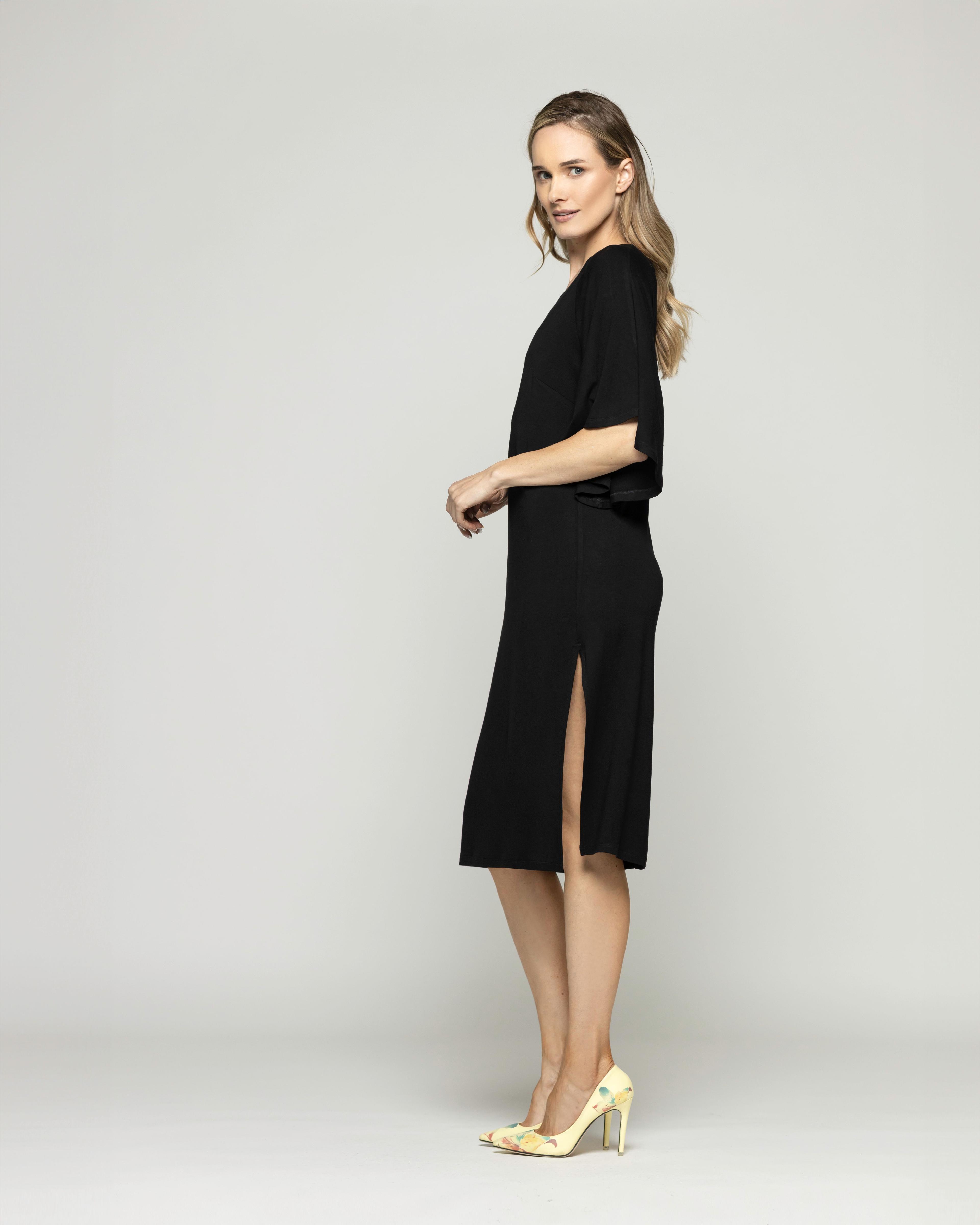 Vestido Mujer Zinnia Manga Murciélago Cuello Redondo Negro Ludovica-6