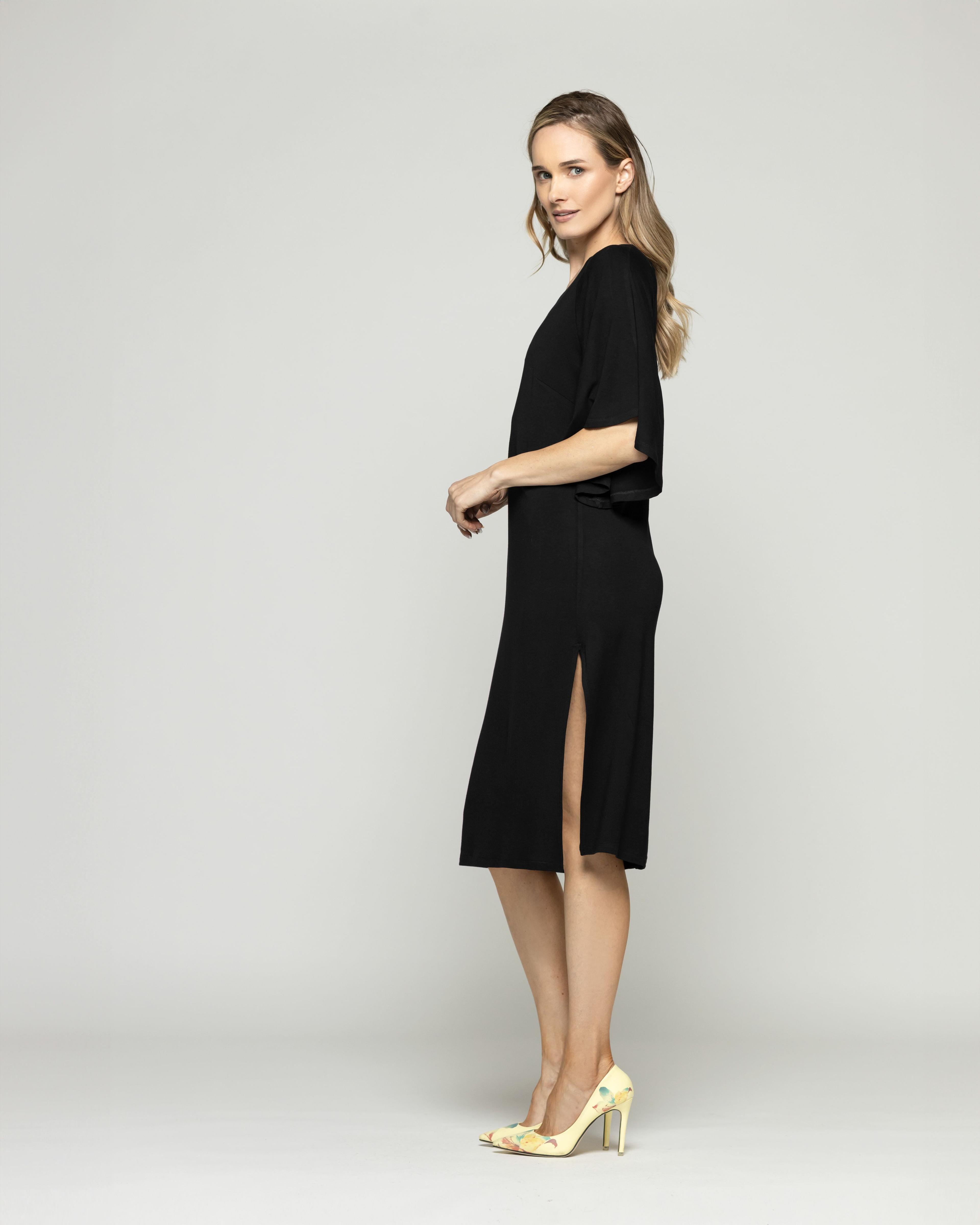 Vestido Mujer Zinnia Manga Murciélago Cuello Redondo Negro Ludovica-7