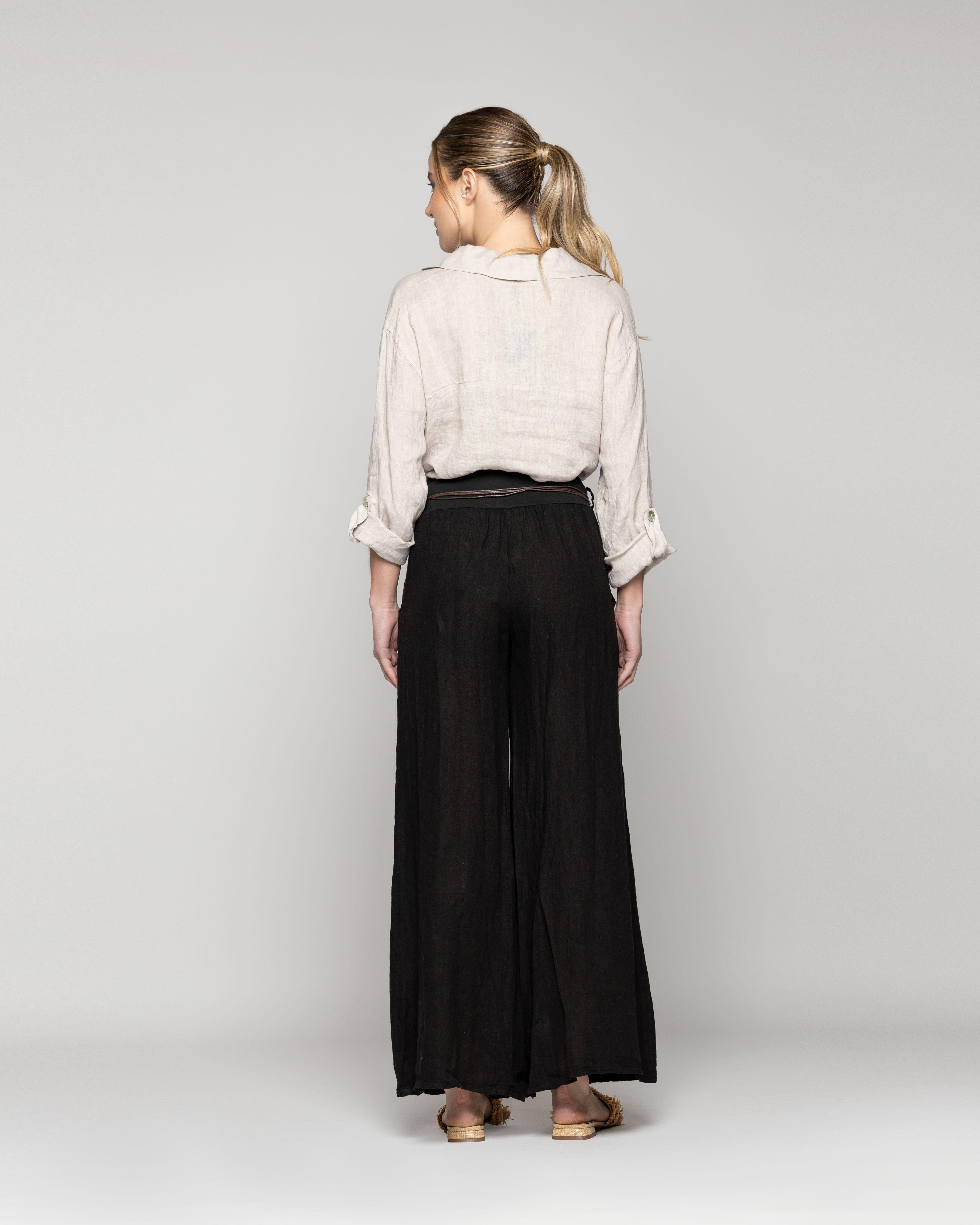 Pantalón Mujer Paola Palazzo De Lino Negro Lineatre-2