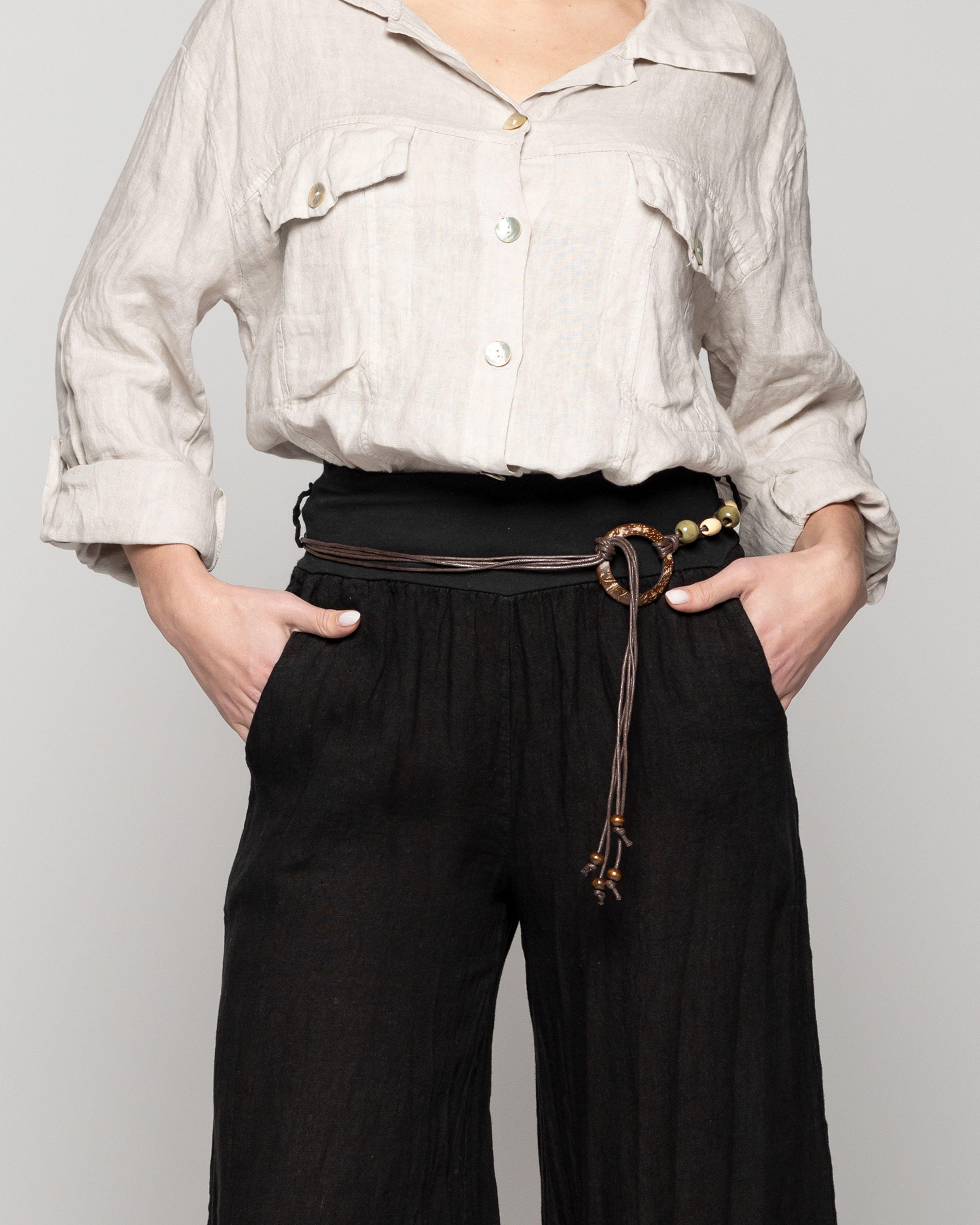 Pantalón Mujer Paola Palazzo De Lino Negro Lineatre-4