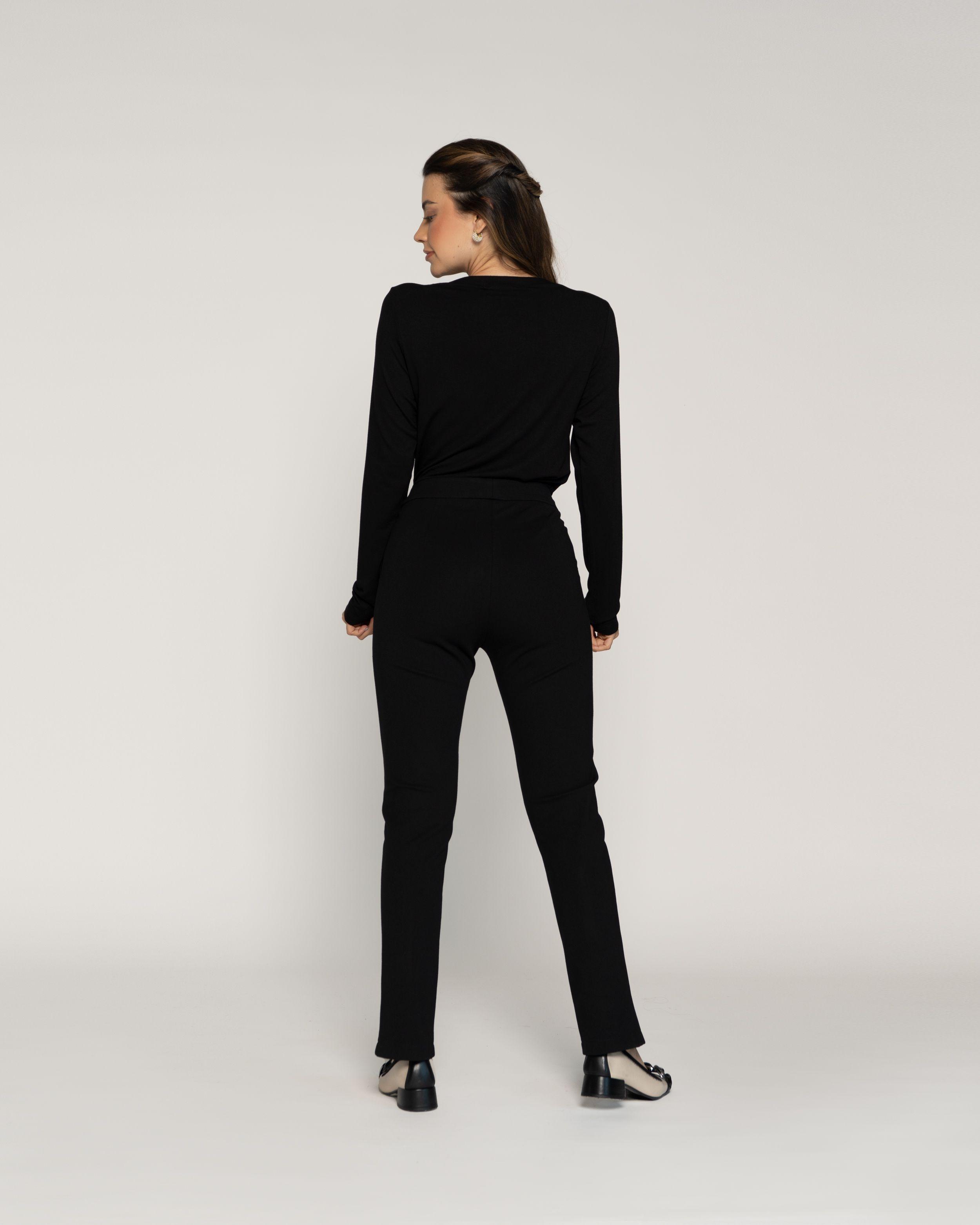 Polera Victoria Negro Ajustada Cuello Redondo Manga Larga Ludovica-2