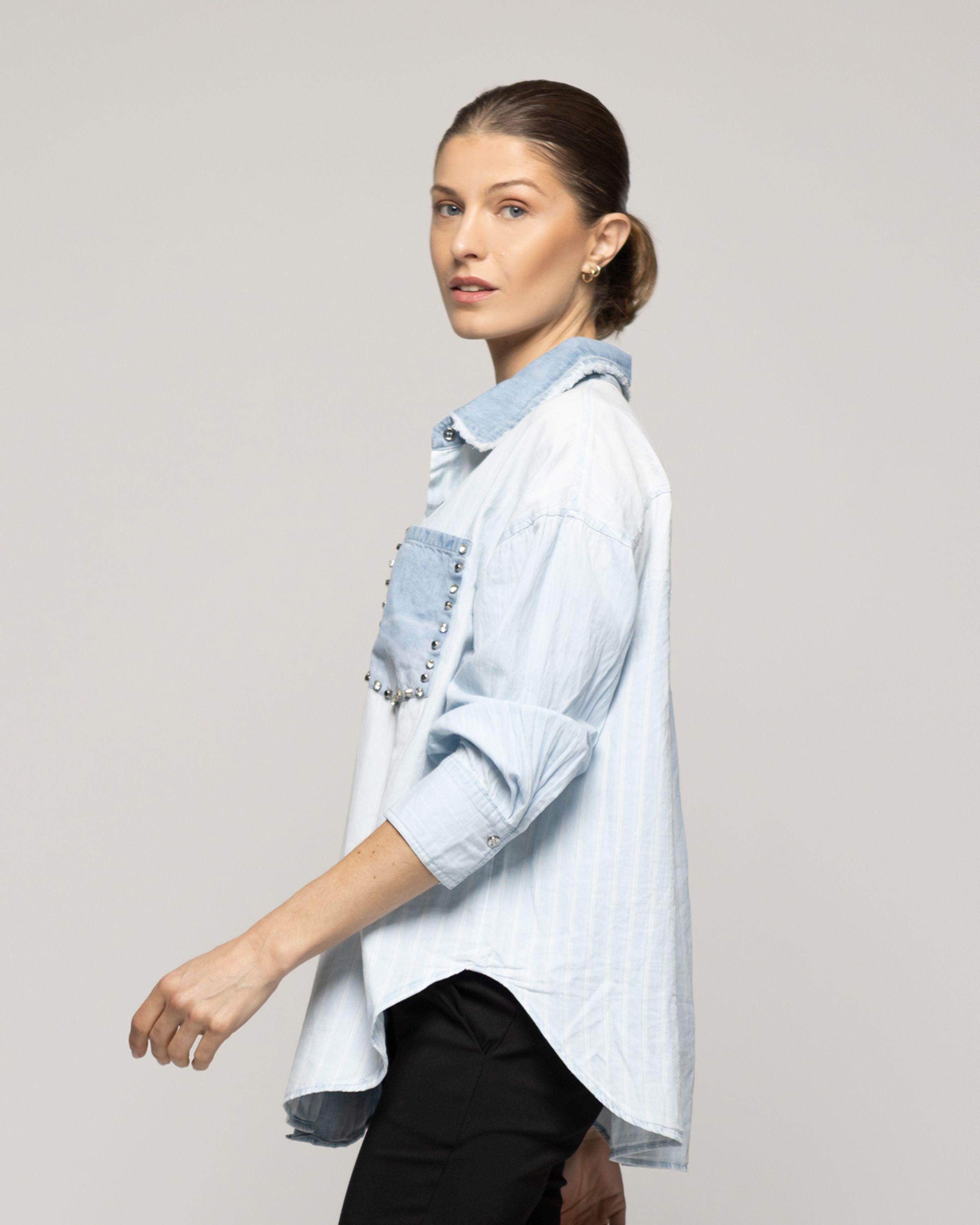 Camisa Mujer Lorenza Jeans Con Tachas Bicolor Lineatre-0