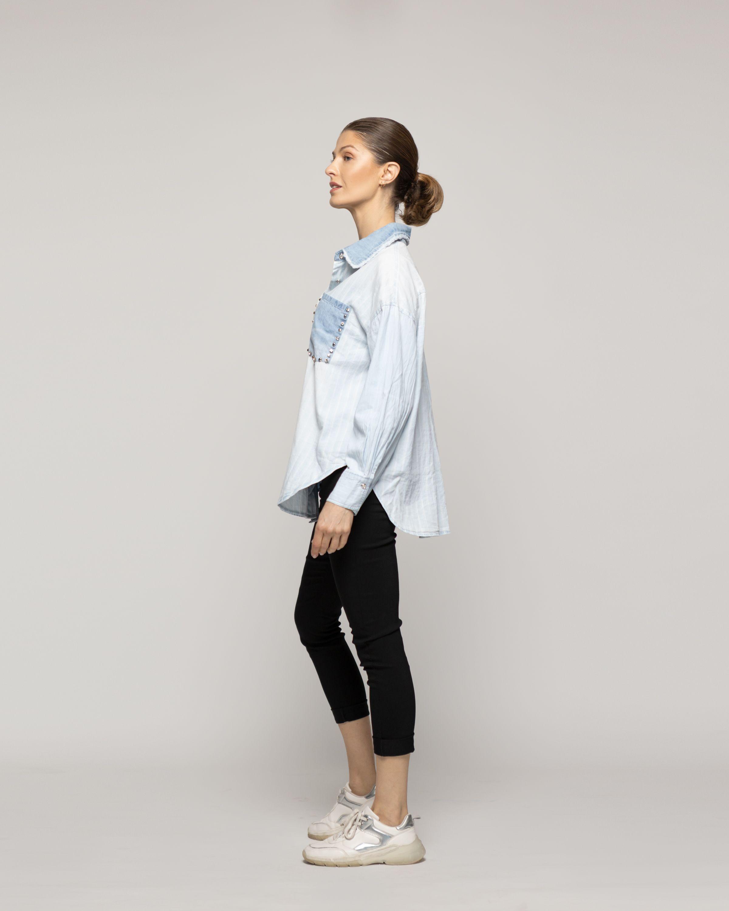 Camisa Mujer Lorenza Jeans Con Tachas Bicolor Lineatre-1