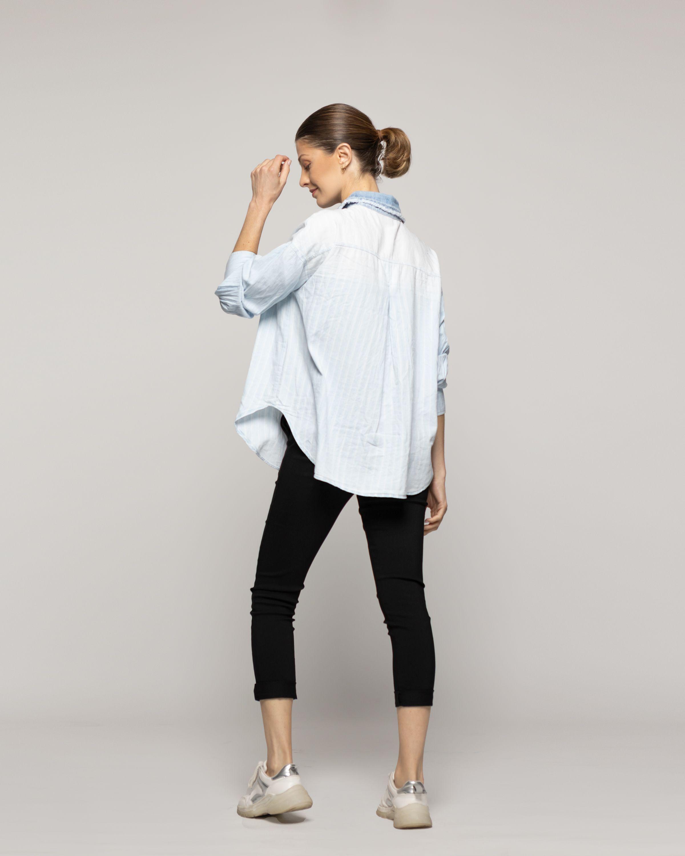 Camisa Mujer Lorenza Jeans Con Tachas Bicolor Lineatre-2
