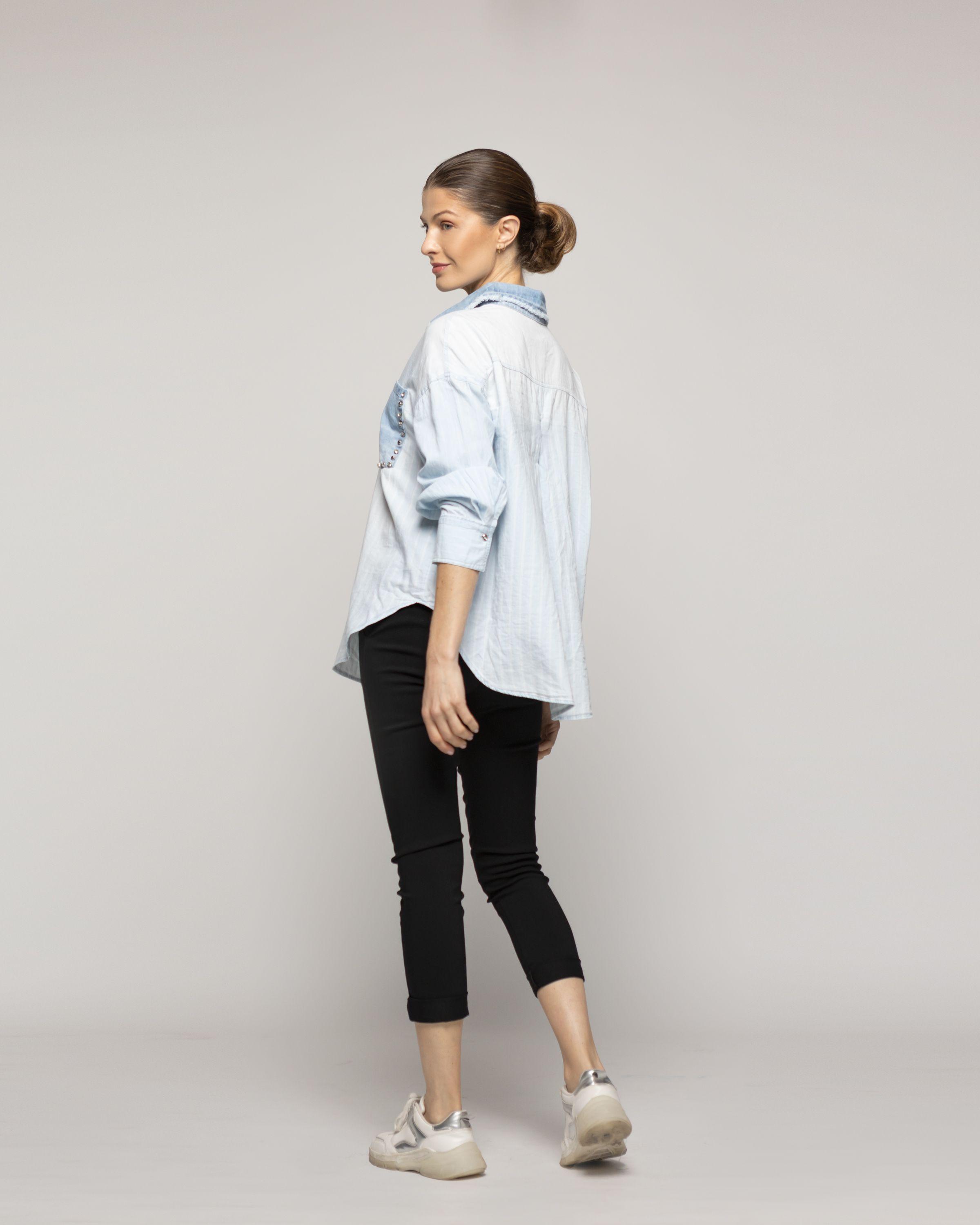 Camisa Mujer Lorenza Jeans Con Tachas Bicolor Lineatre-3