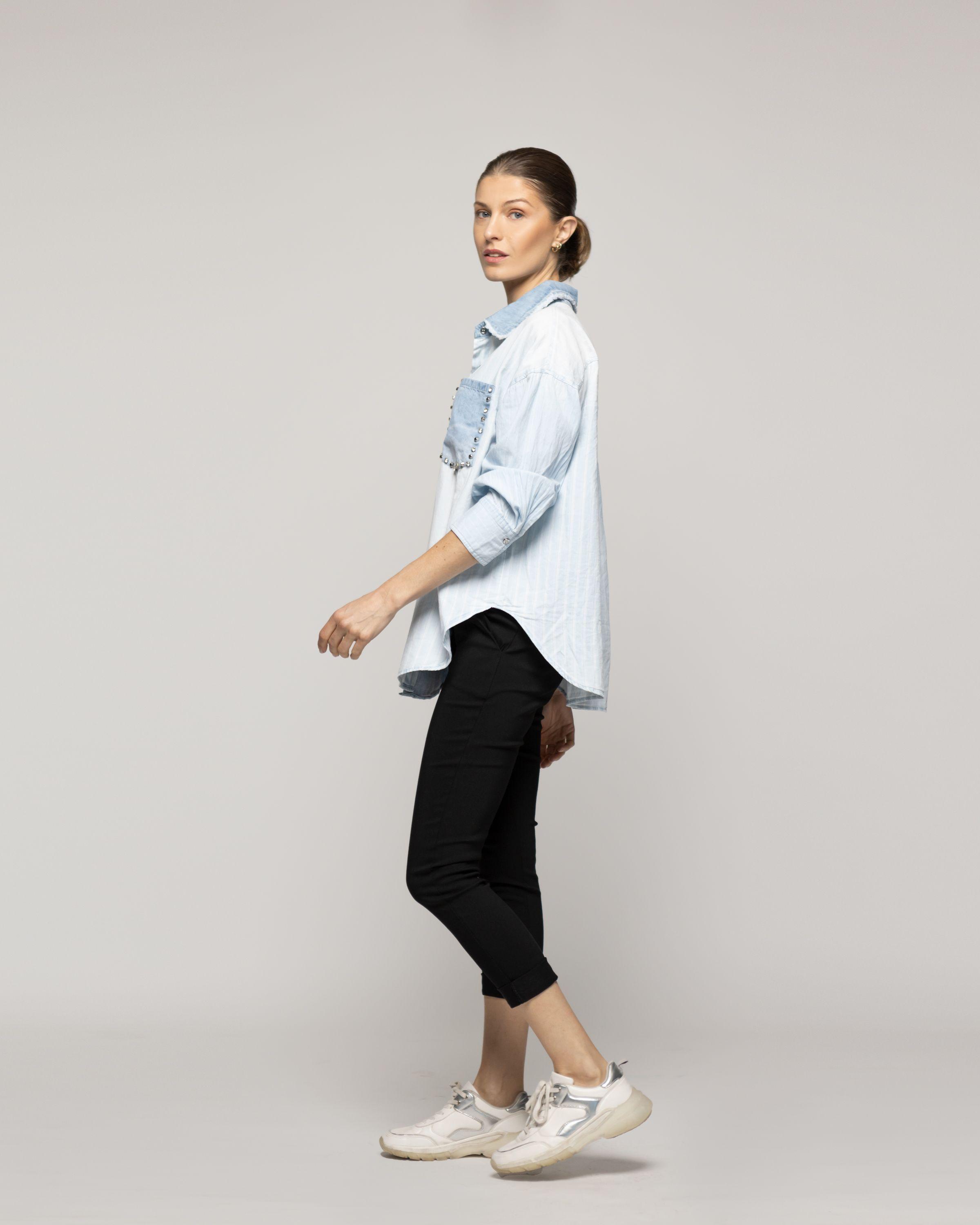 Camisa Mujer Lorenza Jeans Con Tachas Bicolor Lineatre-4