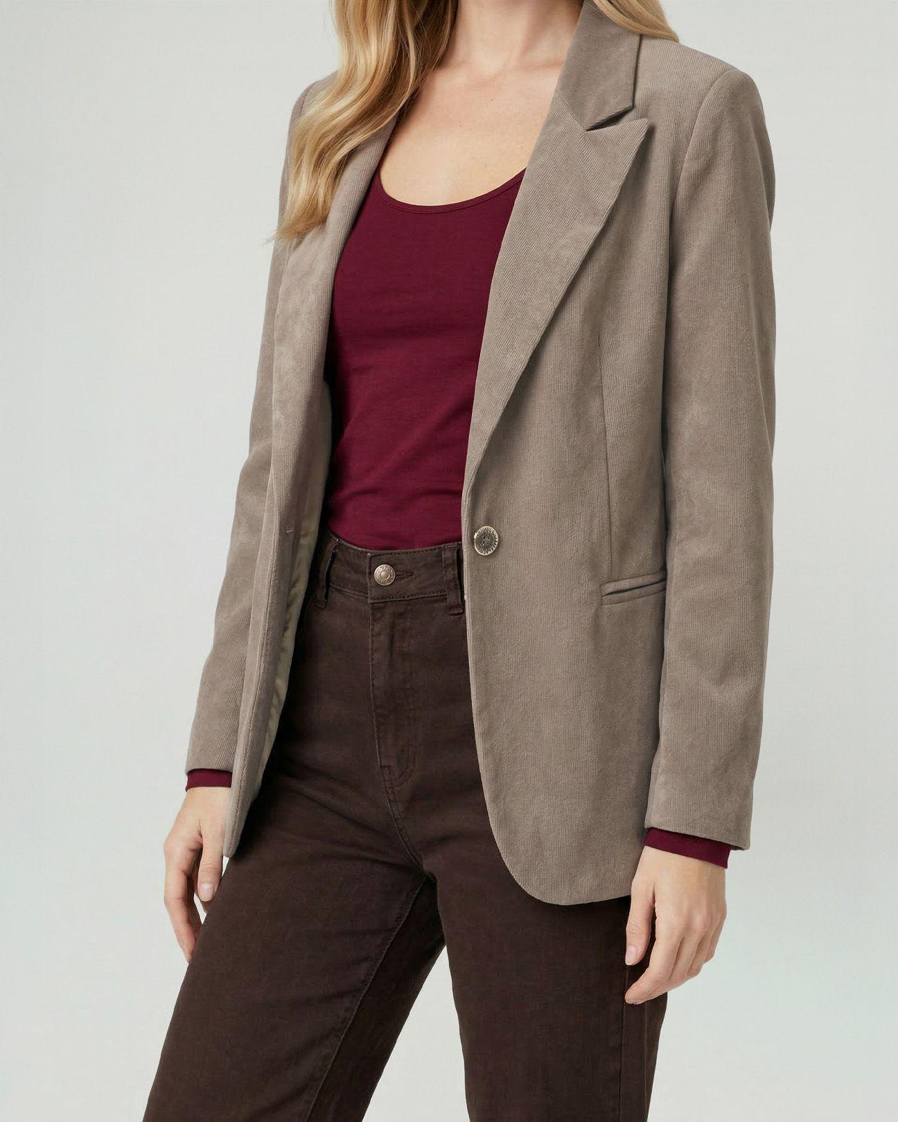 Chaqueta Mujer Isidora Regular Cuello Con Solapa Manga Suelta Fango Lineatre-2