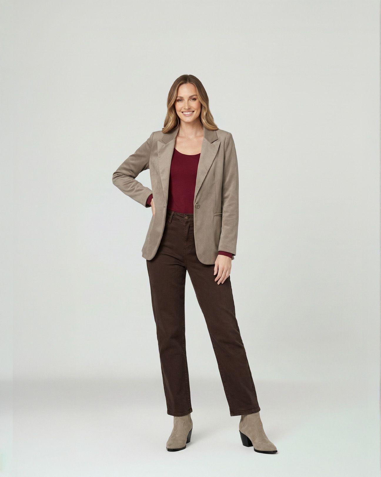 Chaqueta Mujer Isidora Regular Cuello Con Solapa Manga Suelta Fango Lineatre-3