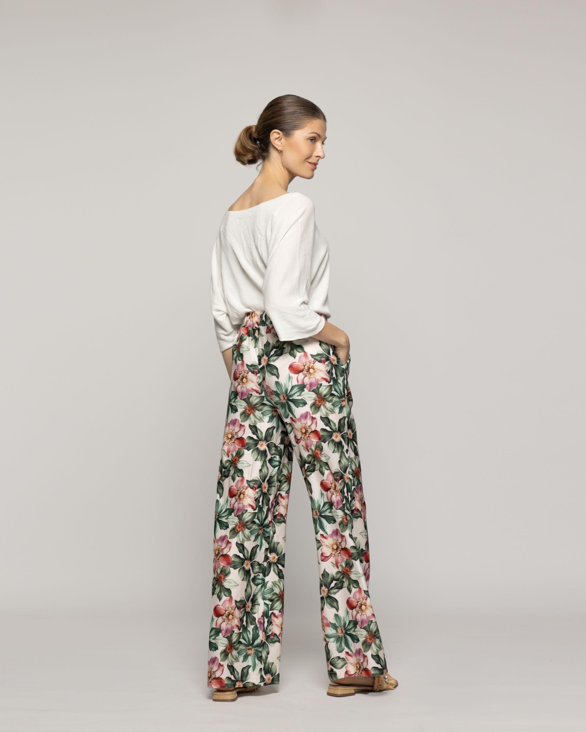 Pantalón Mujer Pali Estampado Flores Verde Lineatre-2