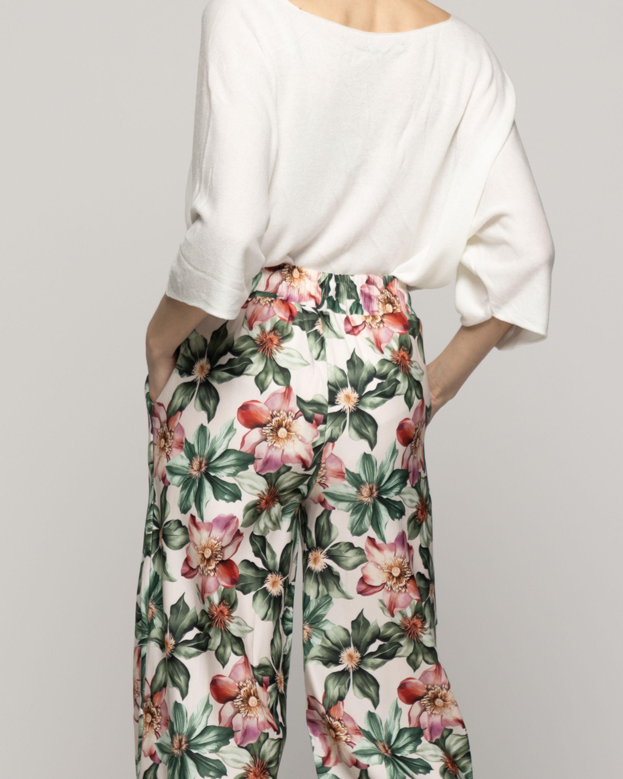 Pantalón Mujer Pali Estampado Flores Verde Lineatre-3