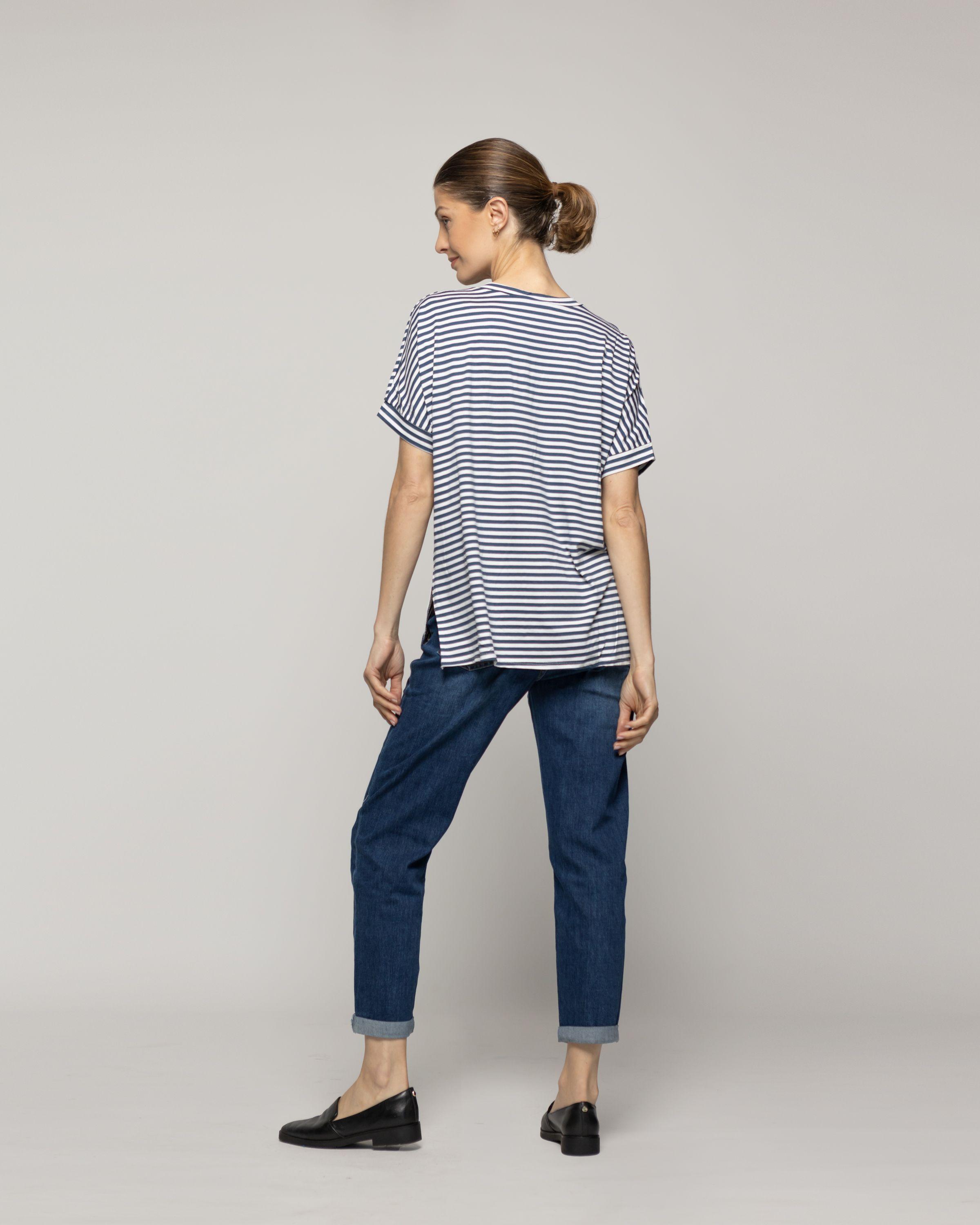 Polera Mujer Olivetta Rayas Azul Lineatre-2