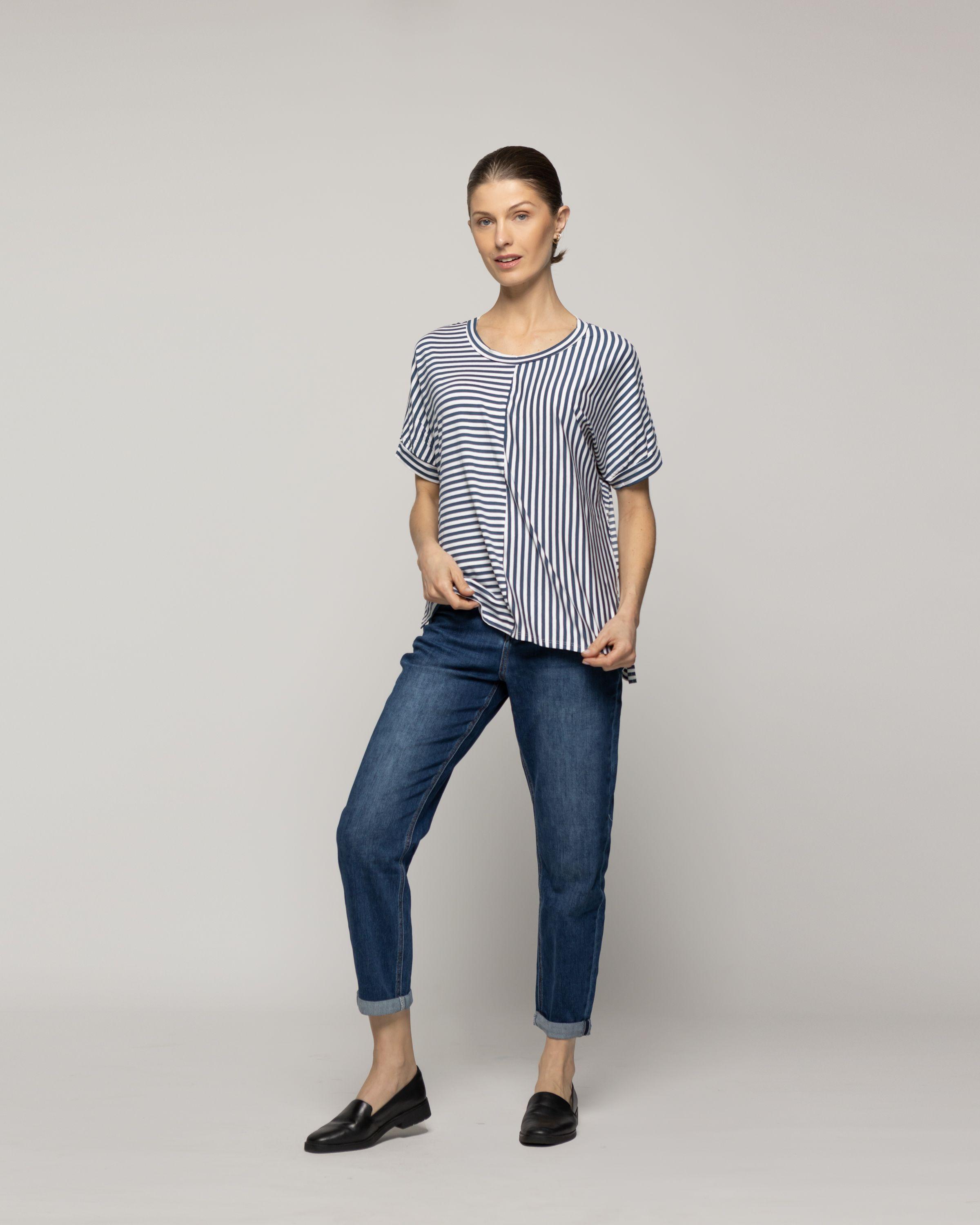 Polera Mujer Olivetta Rayas Azul Lineatre-4