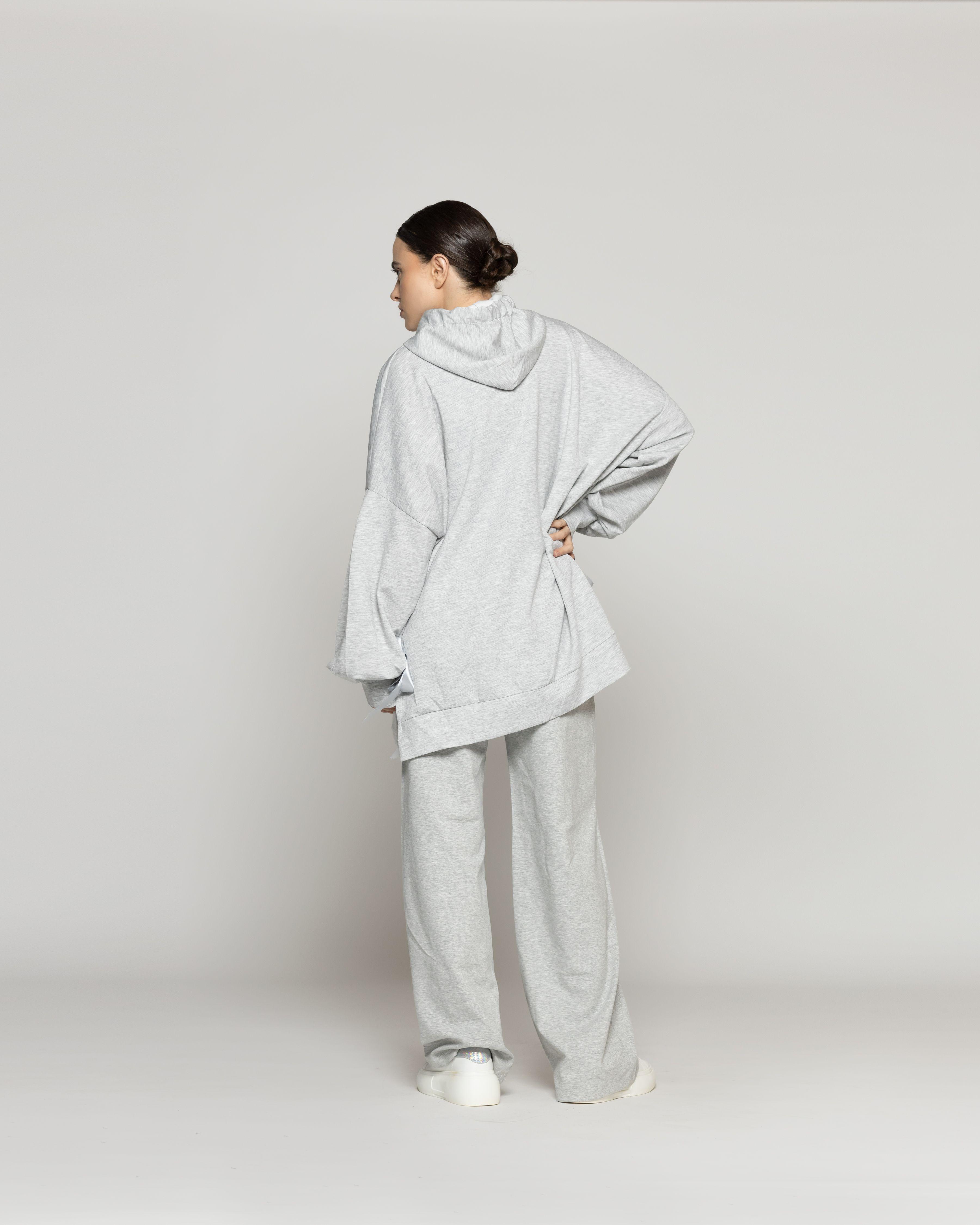 Polerón Mujer Oksana oversize Con Lazos Gris Lineatre-3