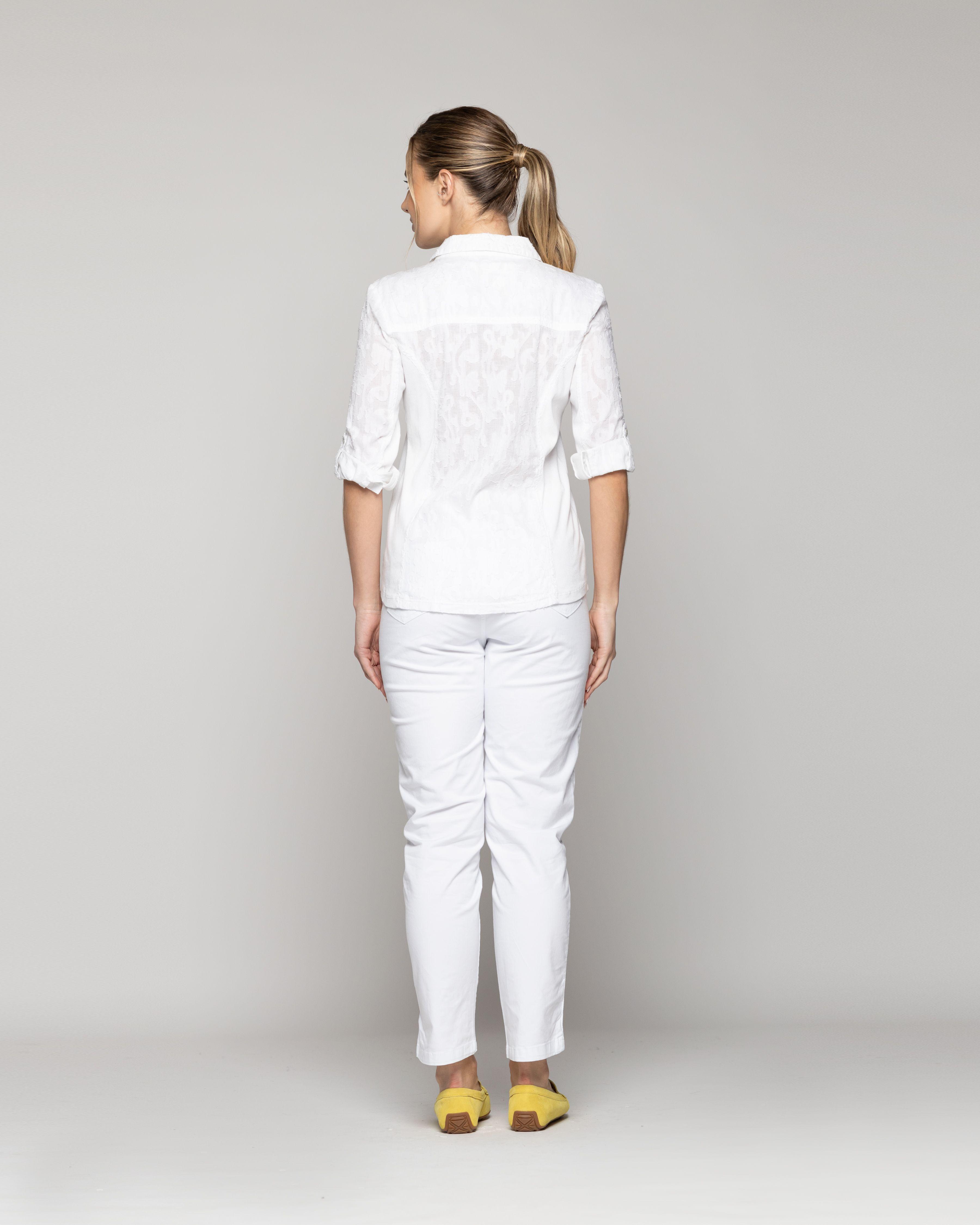 Blusa Mujer Blaire Slim Fit Tela Con Diseño Blanca Lineatre-3