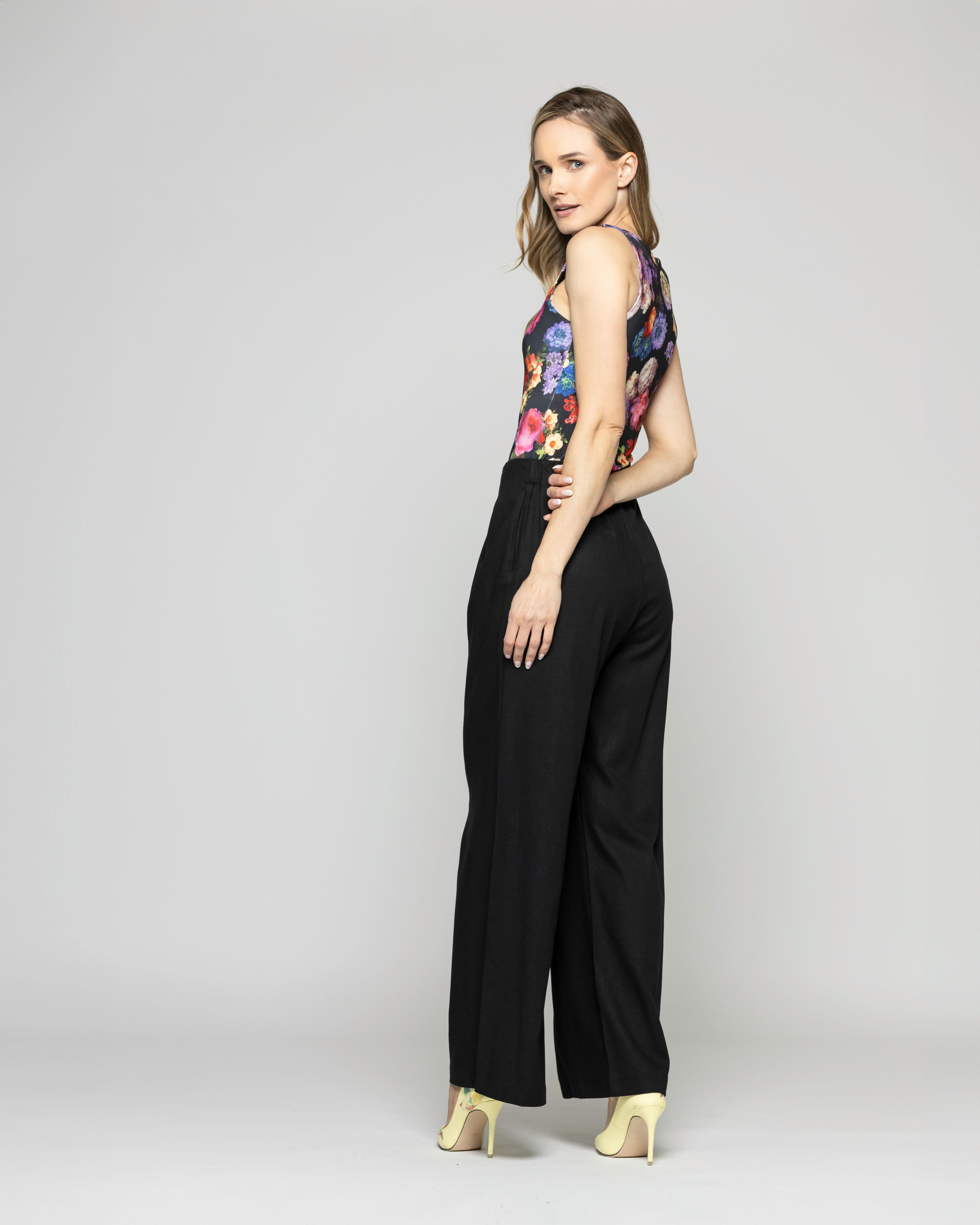 Body Mujer Lantana Escote Redondo Sin Mangas Estampado Flores Negro Ludovica-1