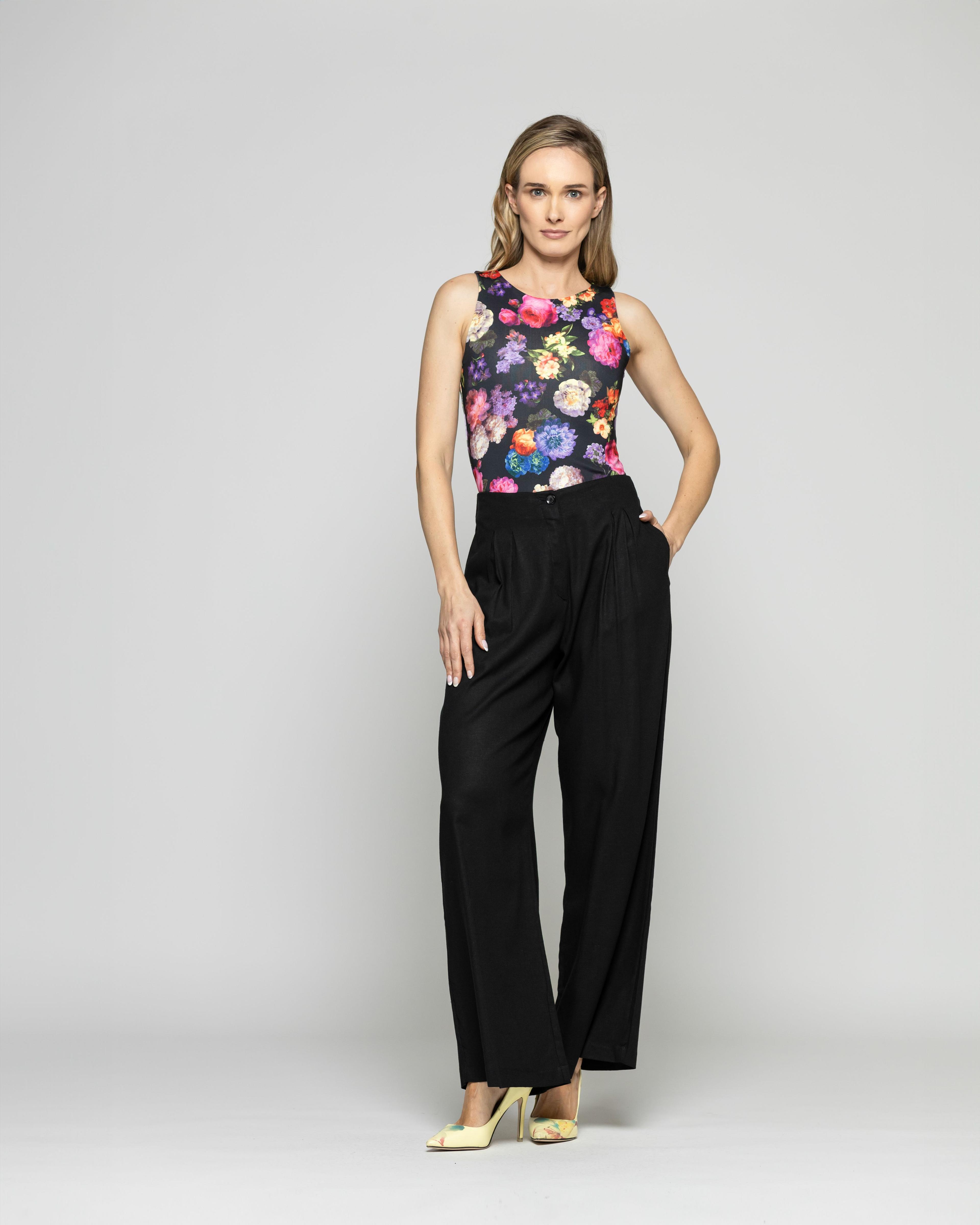Body Mujer Lantana Escote Redondo Sin Mangas Estampado Flores Negro Ludovica-2