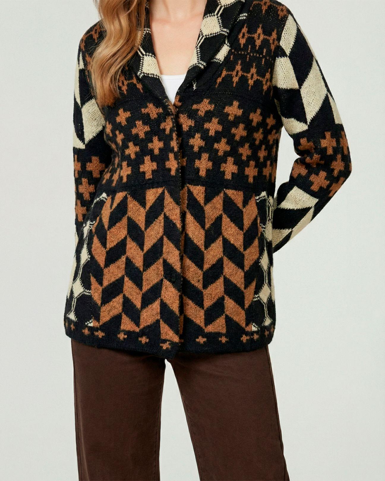 Cardigan Mujer Luciana Relaxed Cuello En V Manga Suelta Negro Lineatre-1