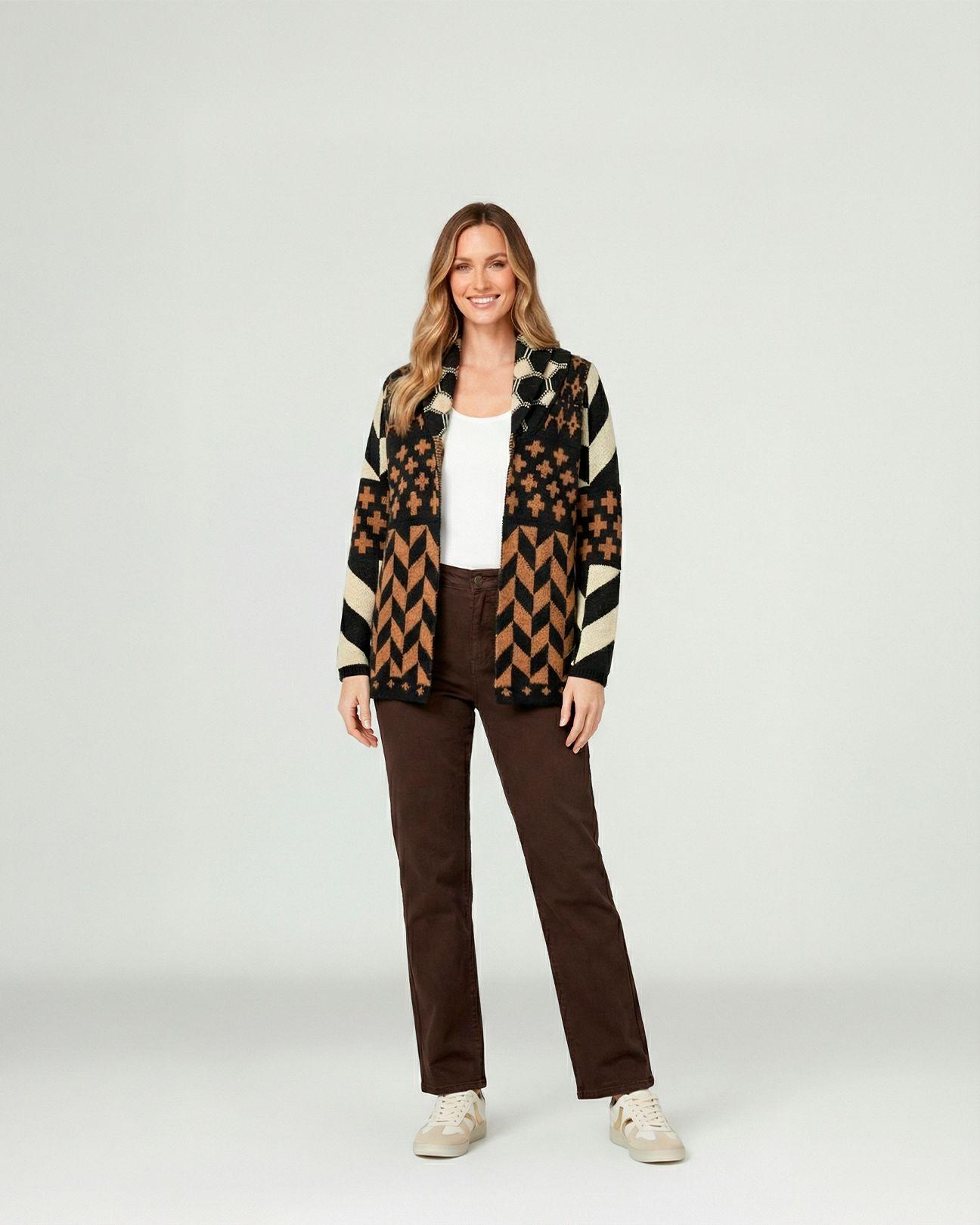 Cardigan Mujer Luciana Relaxed Cuello En V Manga Suelta Negro Lineatre-2