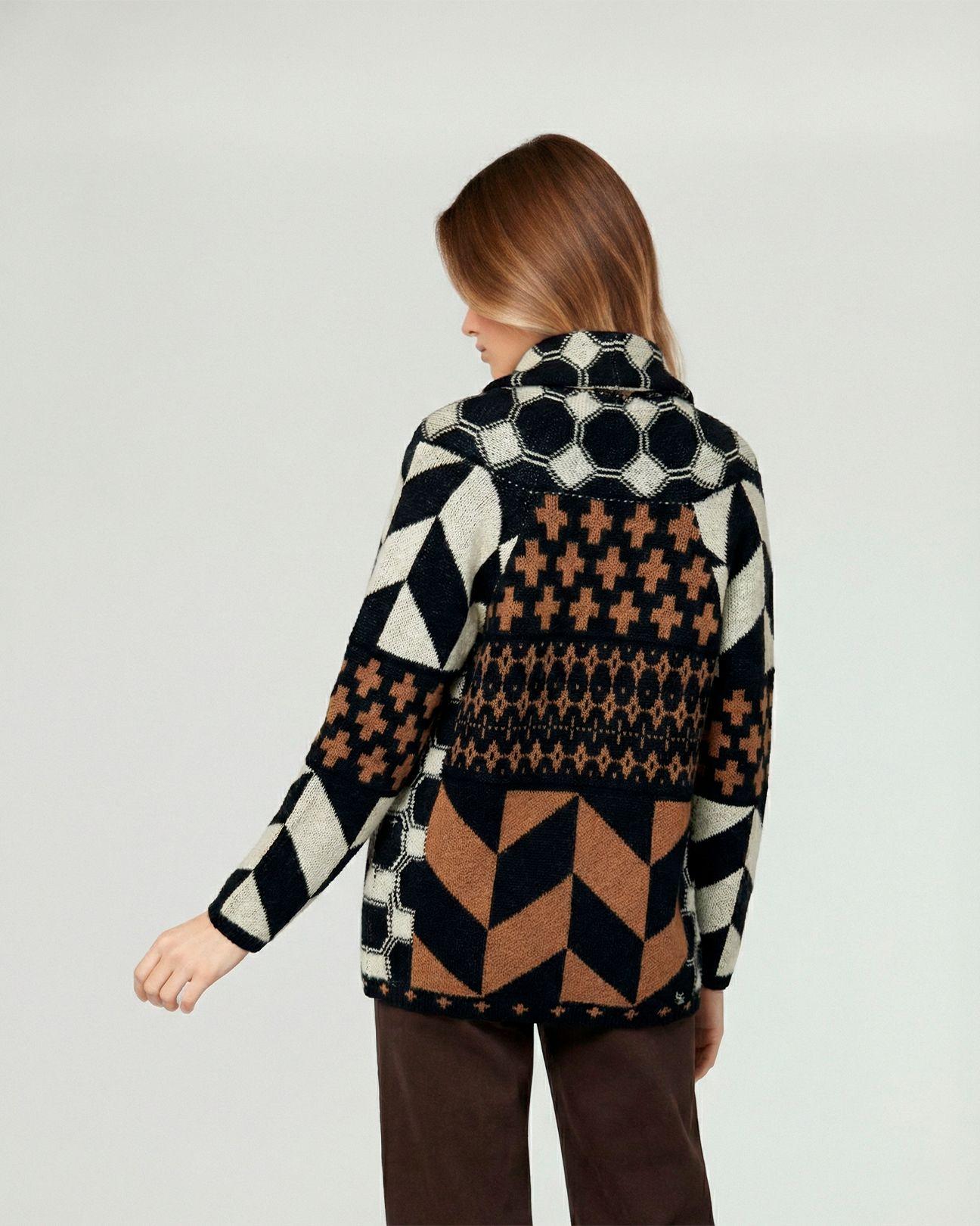 Cardigan Mujer Luciana Relaxed Cuello En V Manga Suelta Negro Lineatre-3