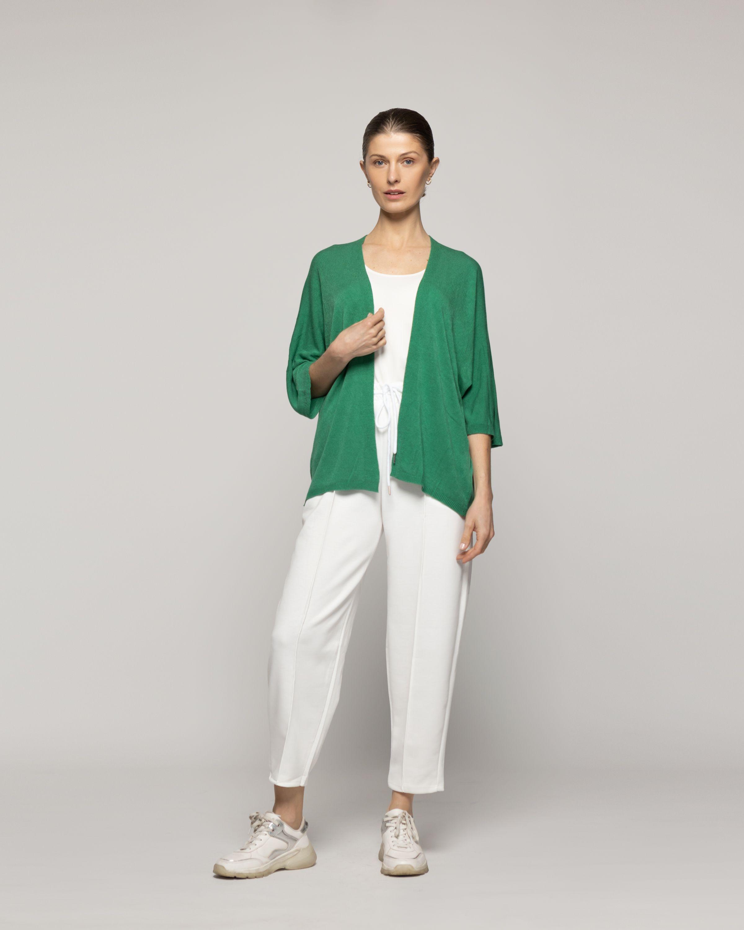 Sweater Mujer Waleska Tipo Cardigan Liso Manga Larga Verde Lineatre-3
