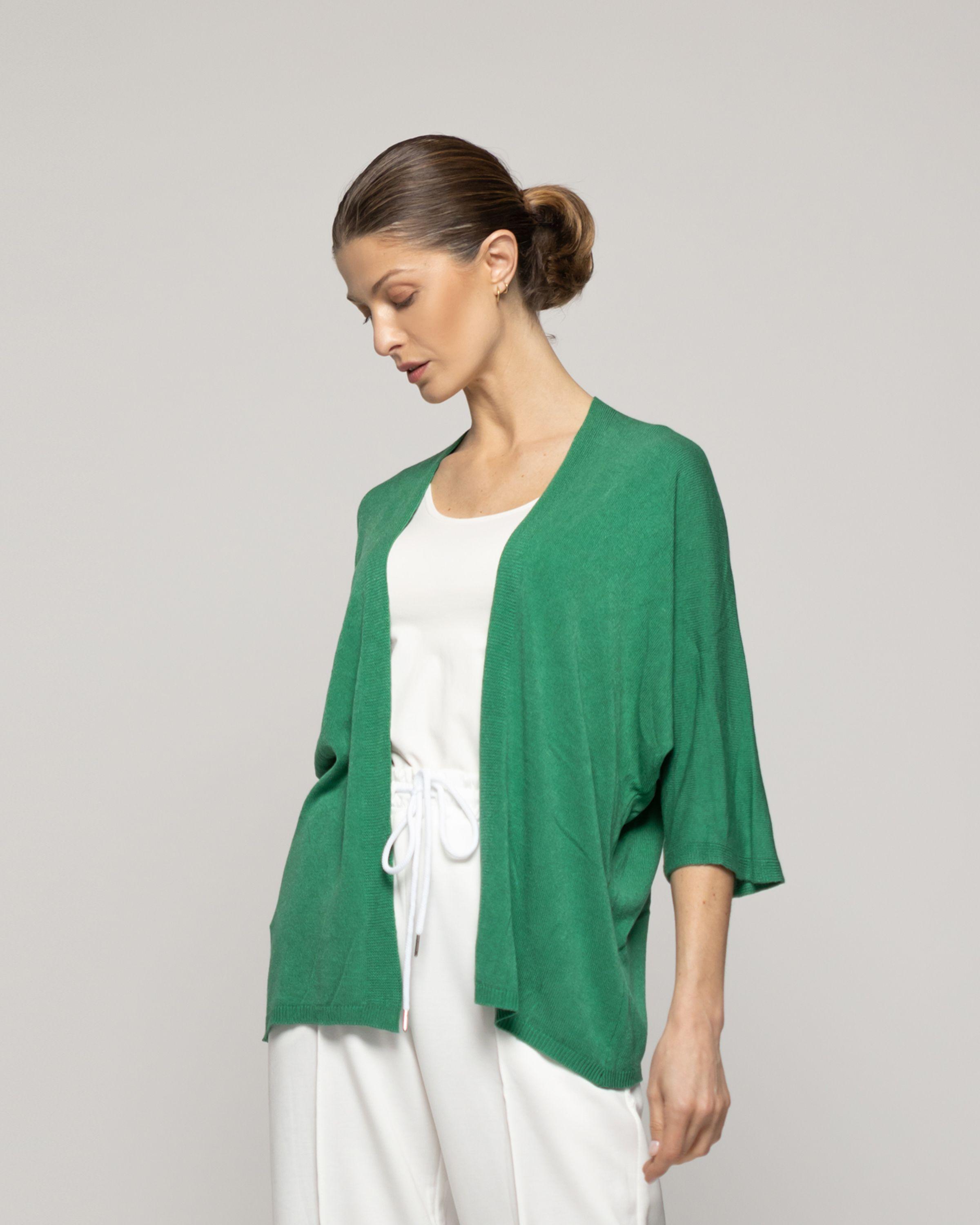 Sweater Mujer Waleska Tipo Cardigan Liso Manga Larga Verde Lineatre-4
