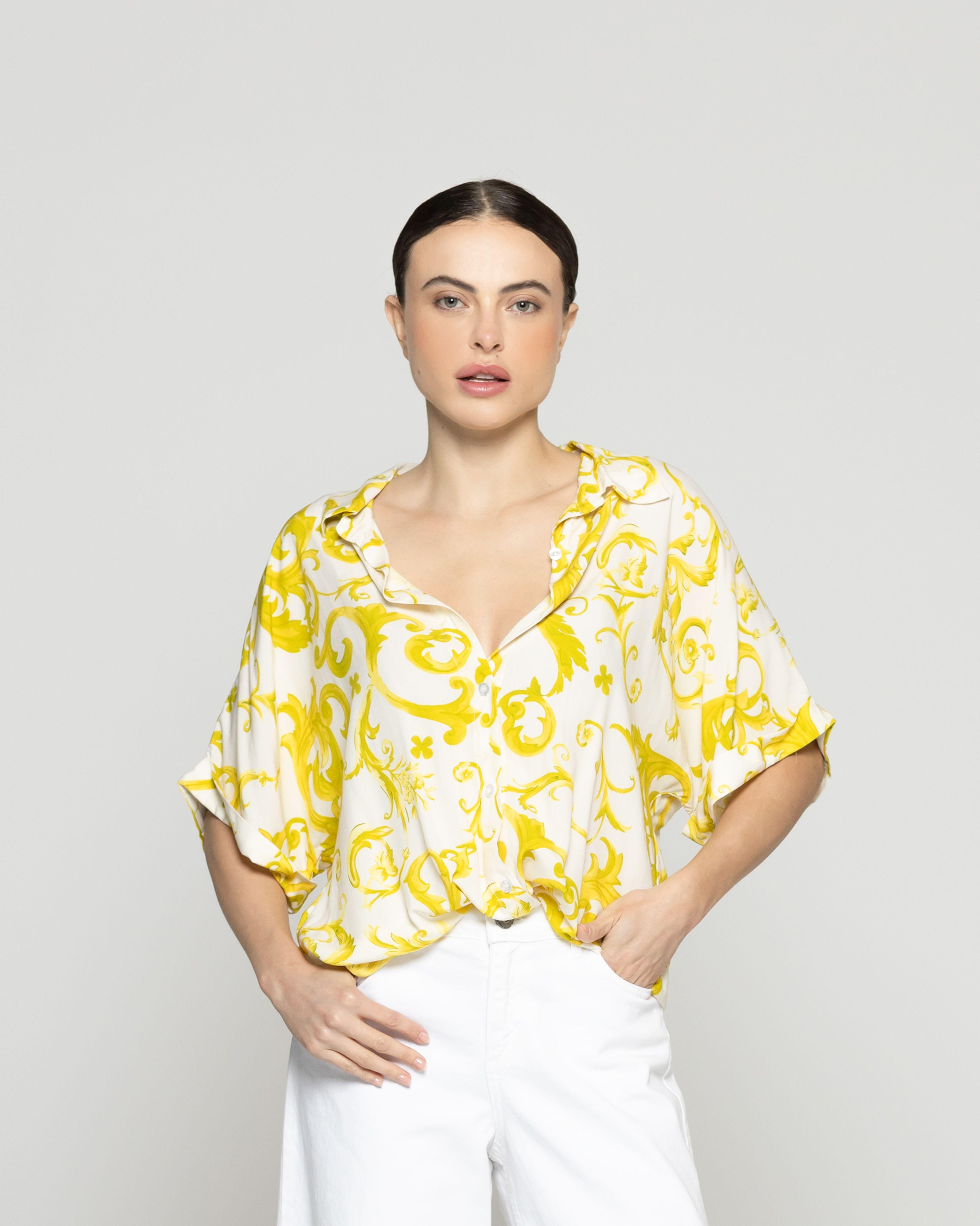 Blusa Mujer Brunilda Con Amarra y Estampado Amarilla Lineatre-3