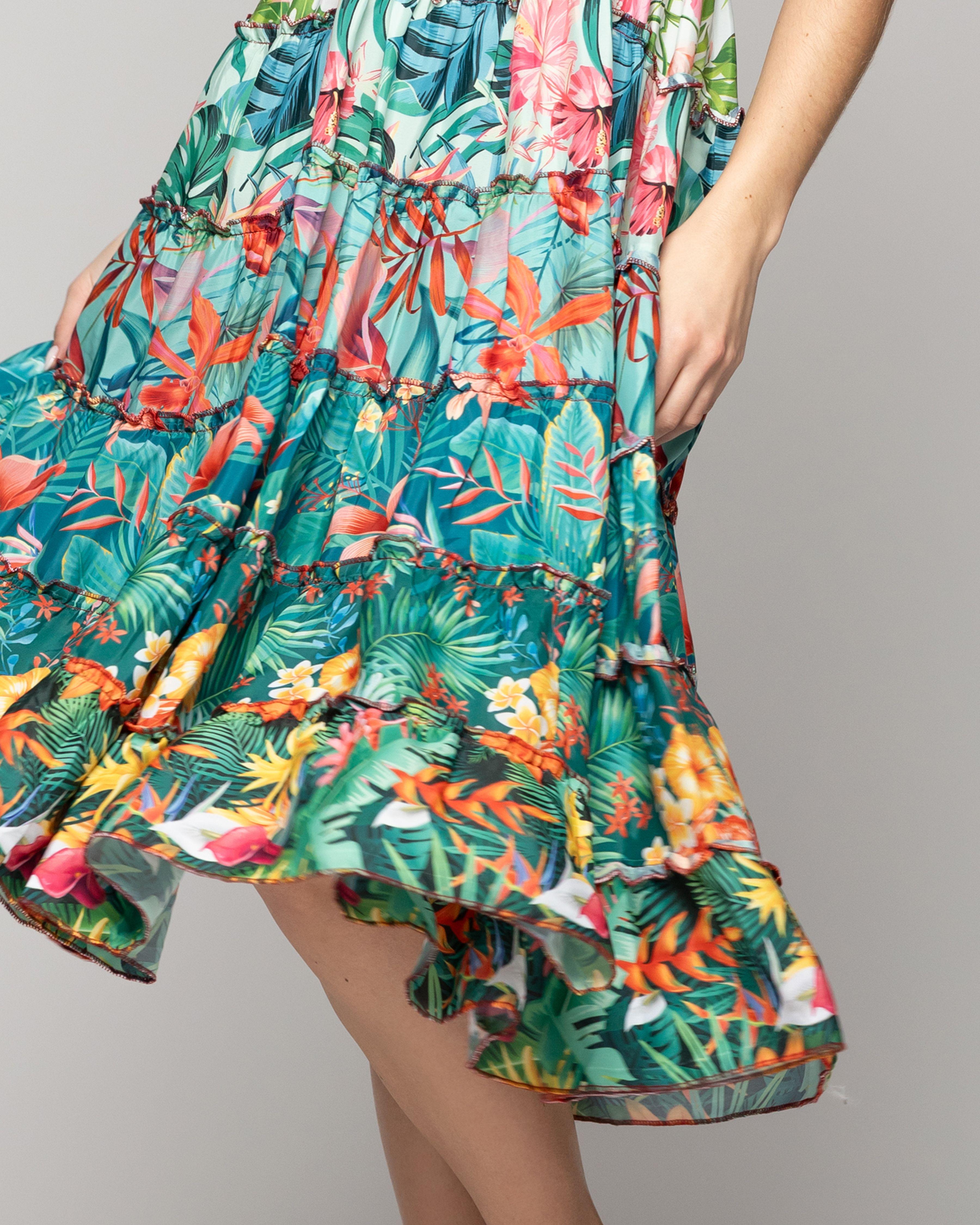 Vestido Mujer Velinda Con Vuelos Y Elasticado Estampado Tropical Verde Lineatre-2