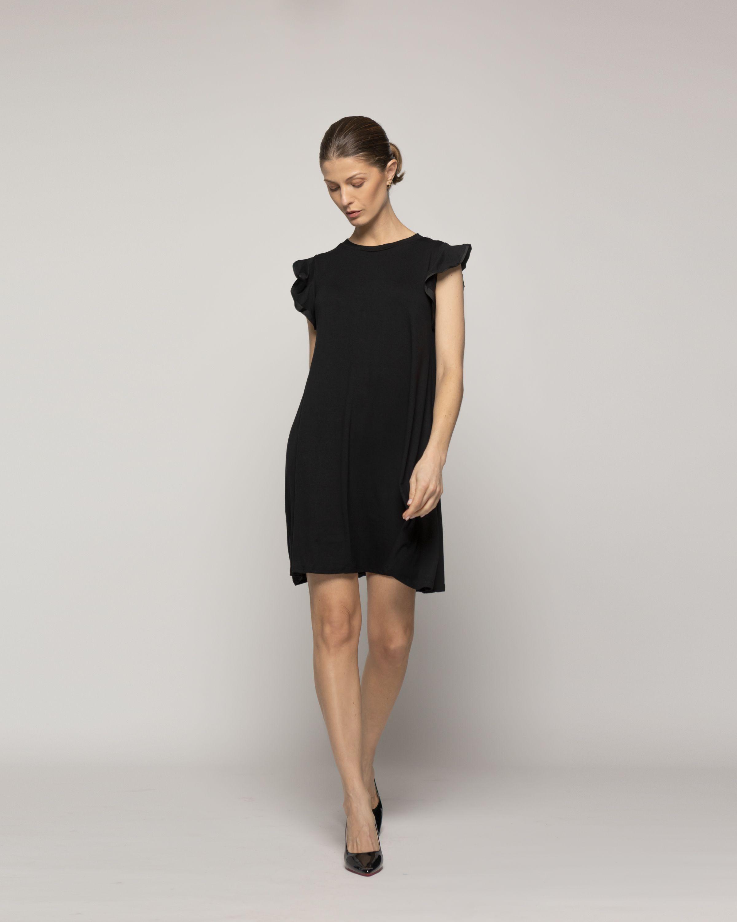 Vestido Mujer Venecia Manga Corta Con Vuelos Negro Lineatre-1