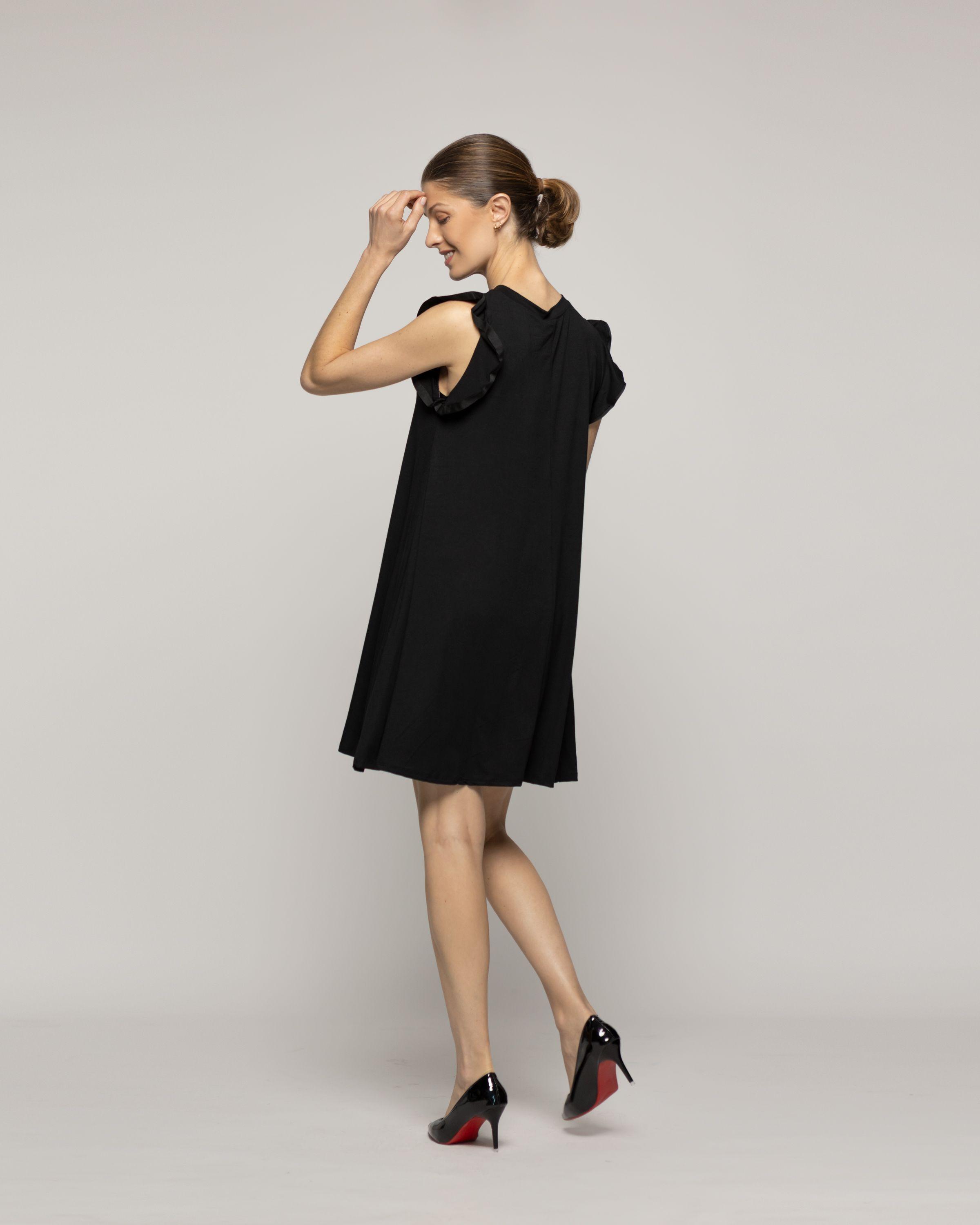 Vestido Mujer Venecia Manga Corta Con Vuelos Negro Lineatre-2