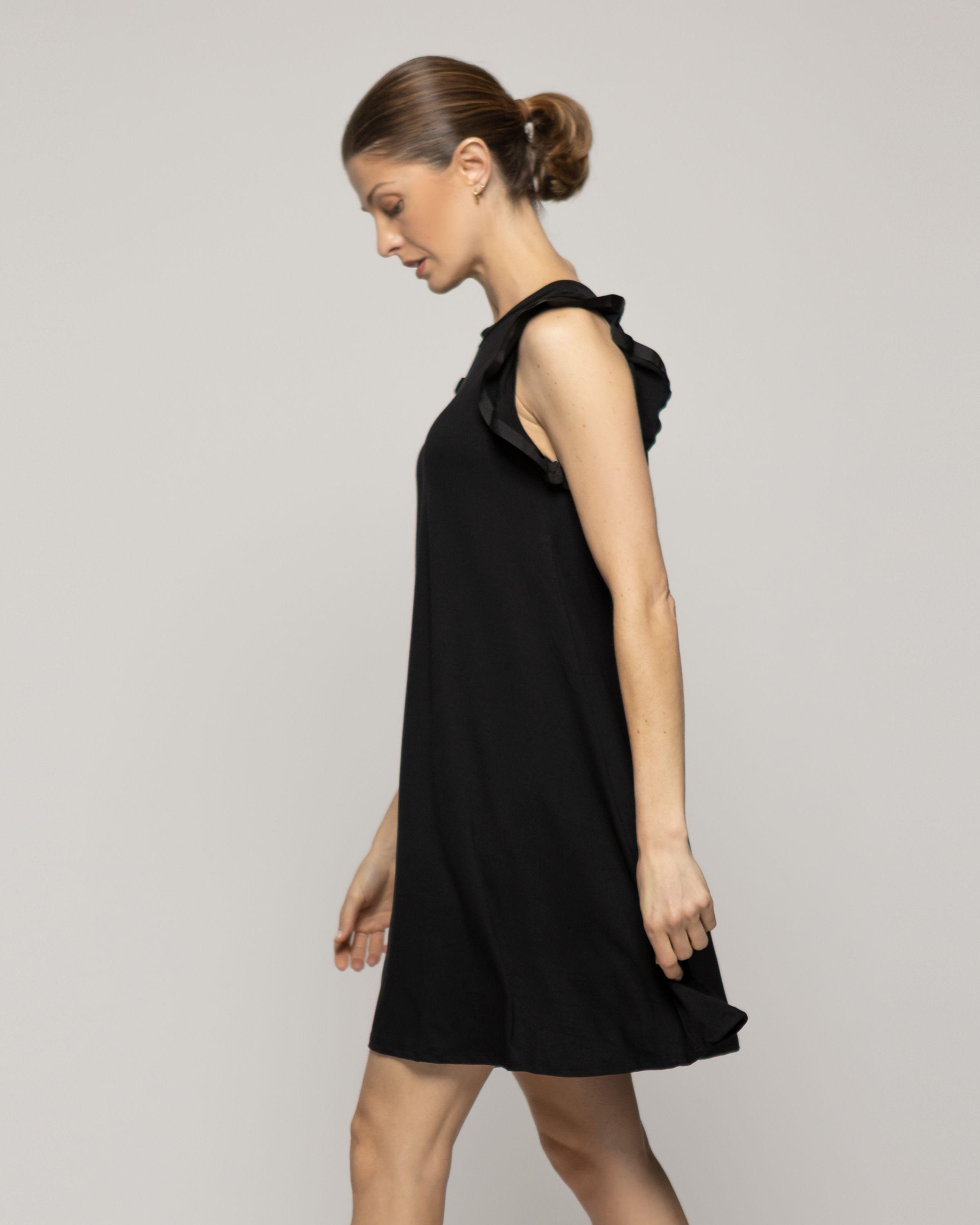 Vestido Mujer Venecia Manga Corta Con Vuelos Negro Lineatre-3