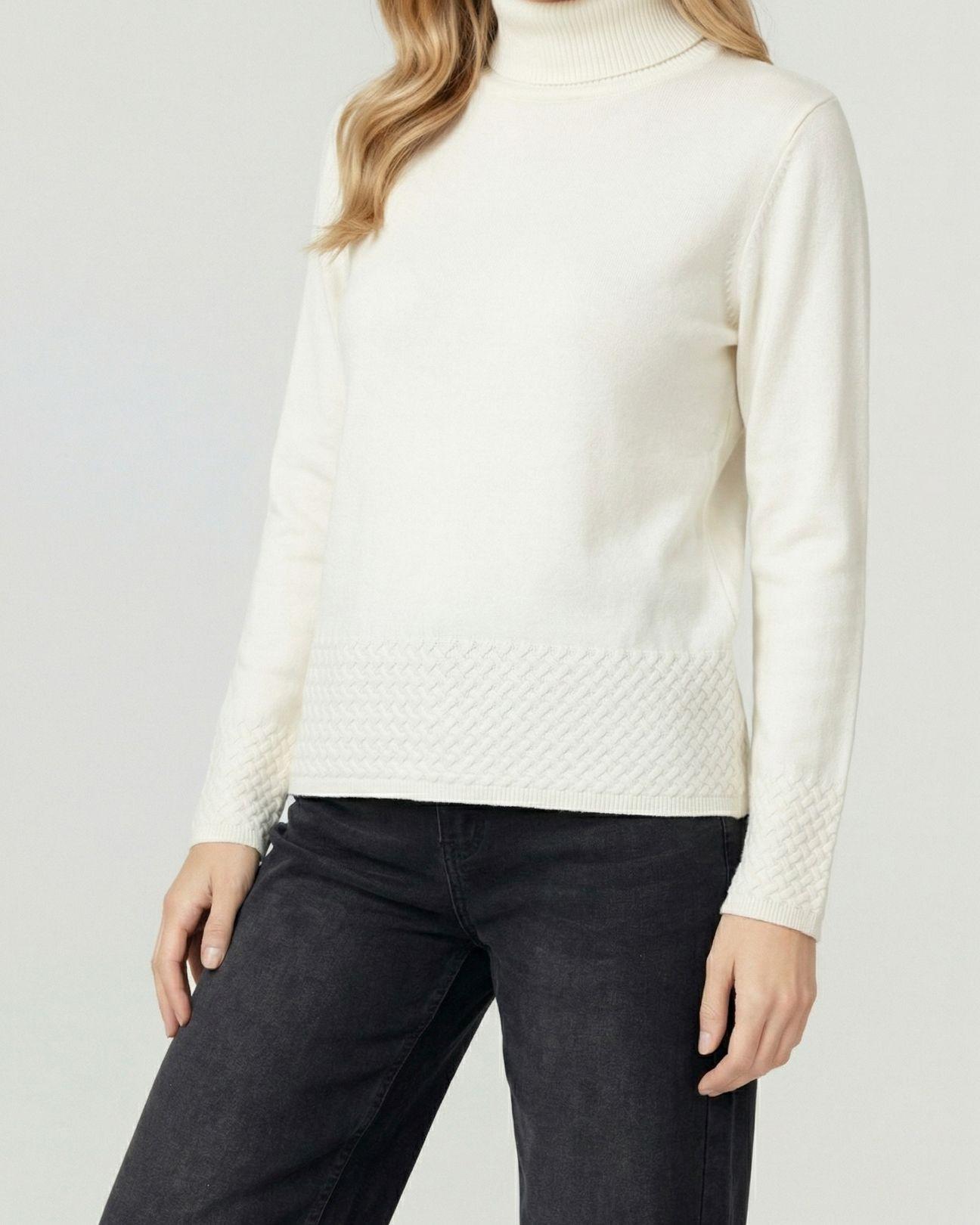 Sweater Mujer Lidia Relaxed Cuello Alto Redondo Manga Caída Crudo Lineatre-2