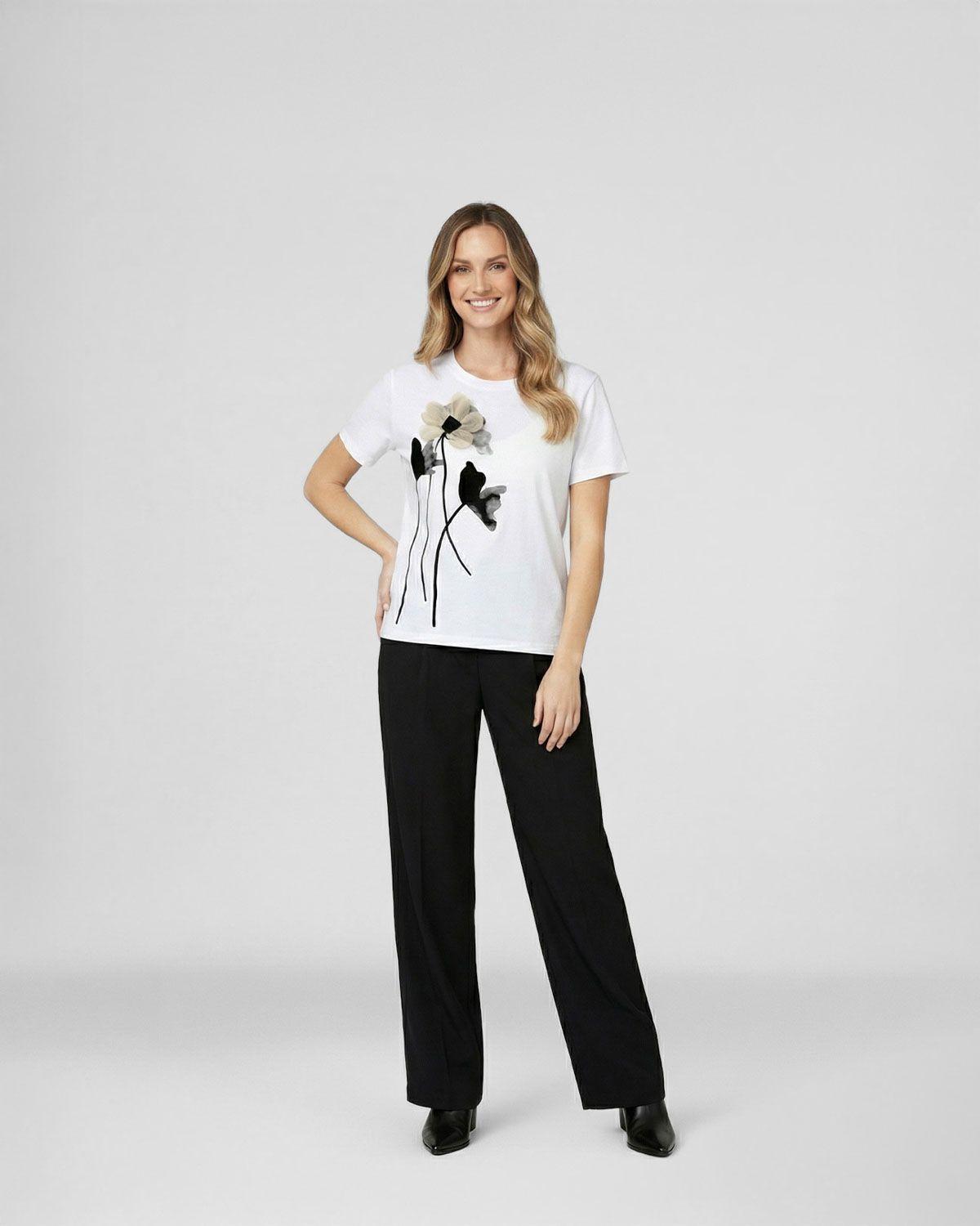 Polera Mujer Zita Regular Cuello redondo Manga corta Blanco Lineatre-1