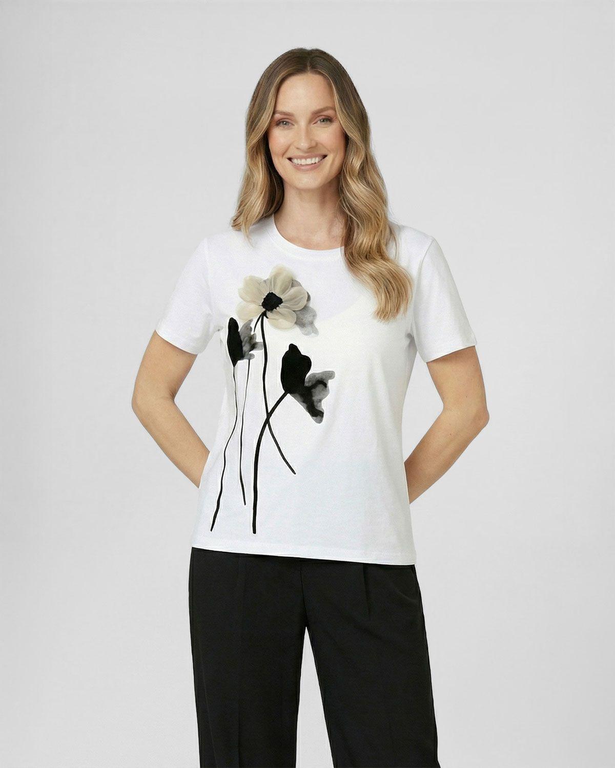 Polera Mujer Zita Regular Cuello redondo Manga corta Blanco Lineatre-0