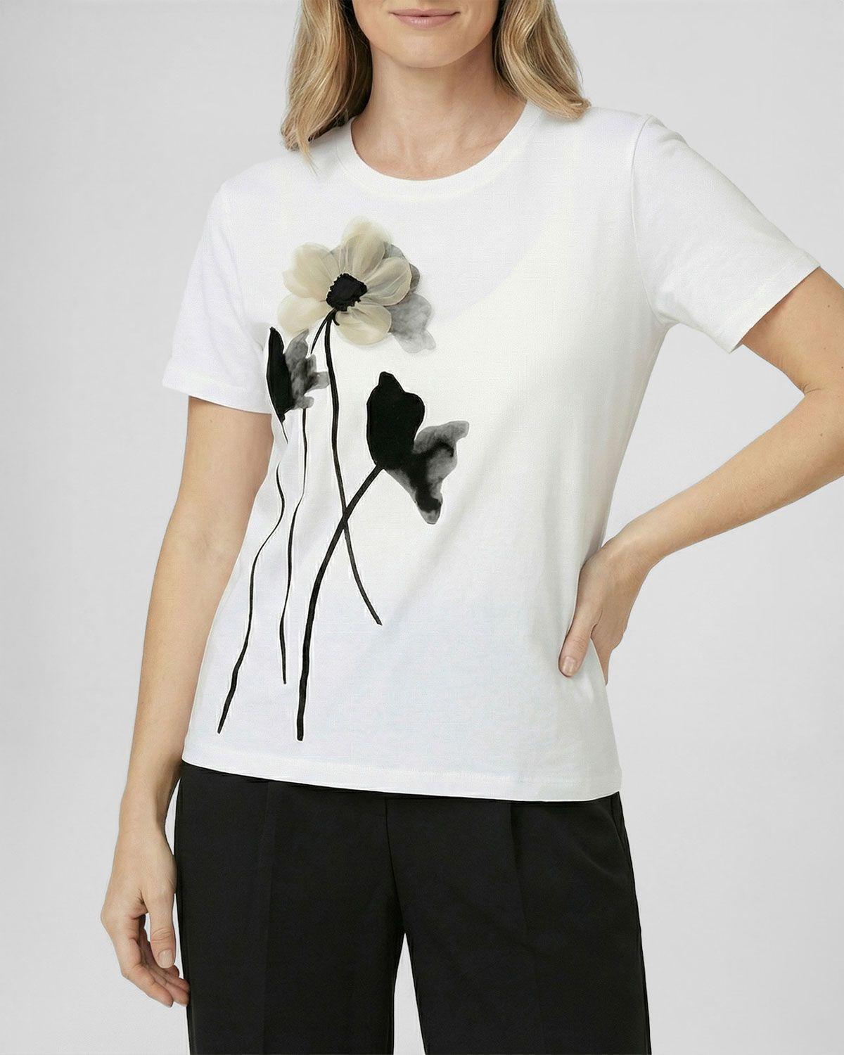 Polera Mujer Zita Regular Cuello redondo Manga corta Blanco Lineatre-3