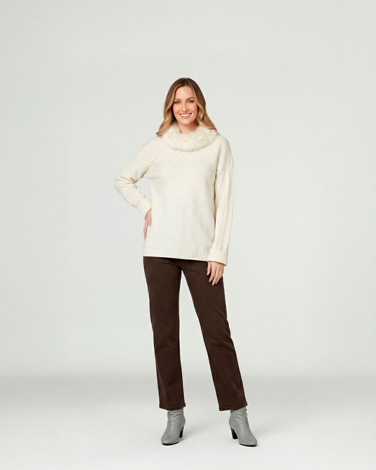 Sweater Mujer Giovanna Relaxed Cuello Redondo Pelos Manga Caída Crudo Lineatre-3