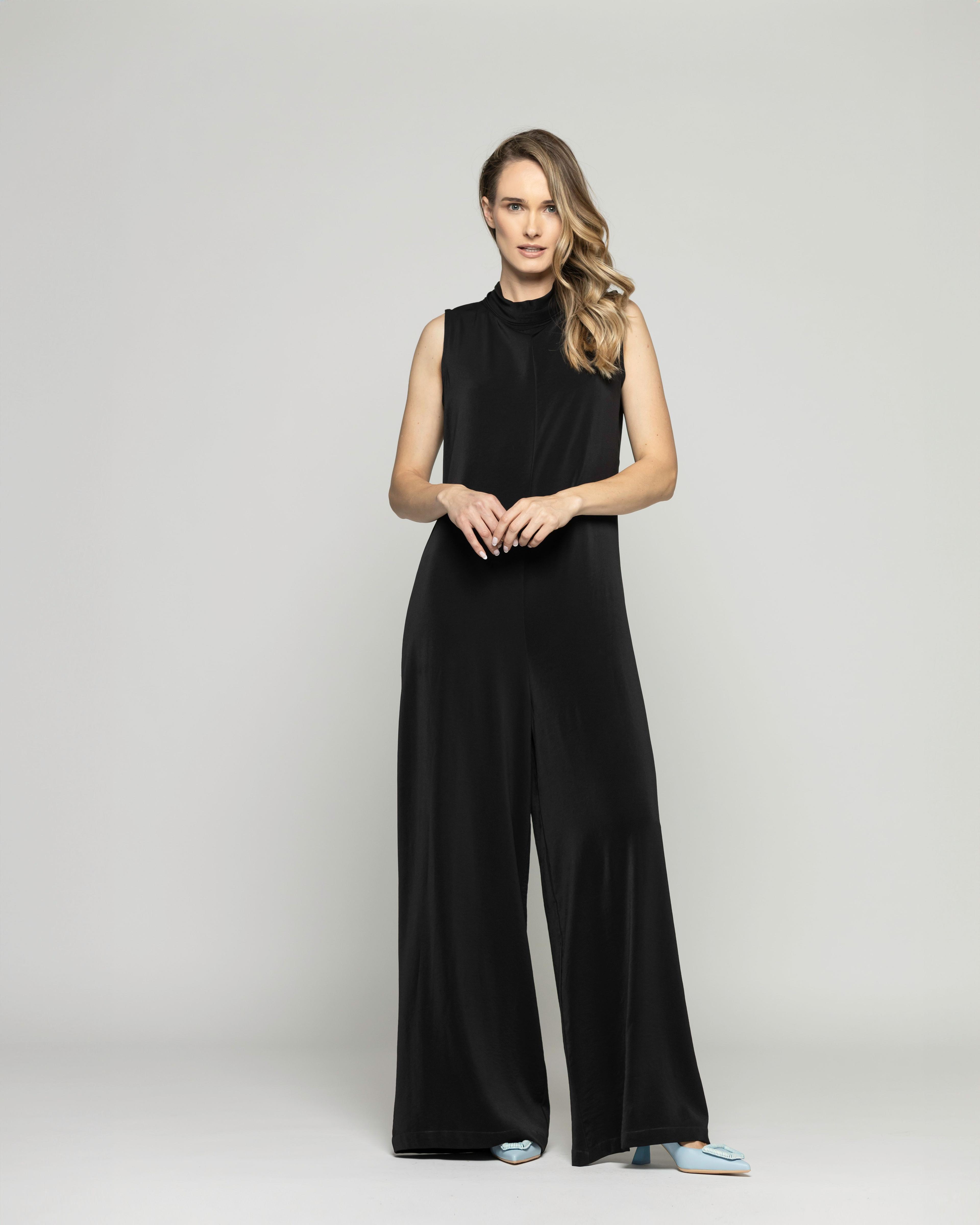 Enterito Mujer Azalea Escote Mao Alto Palazzo Negro Ludovica-0