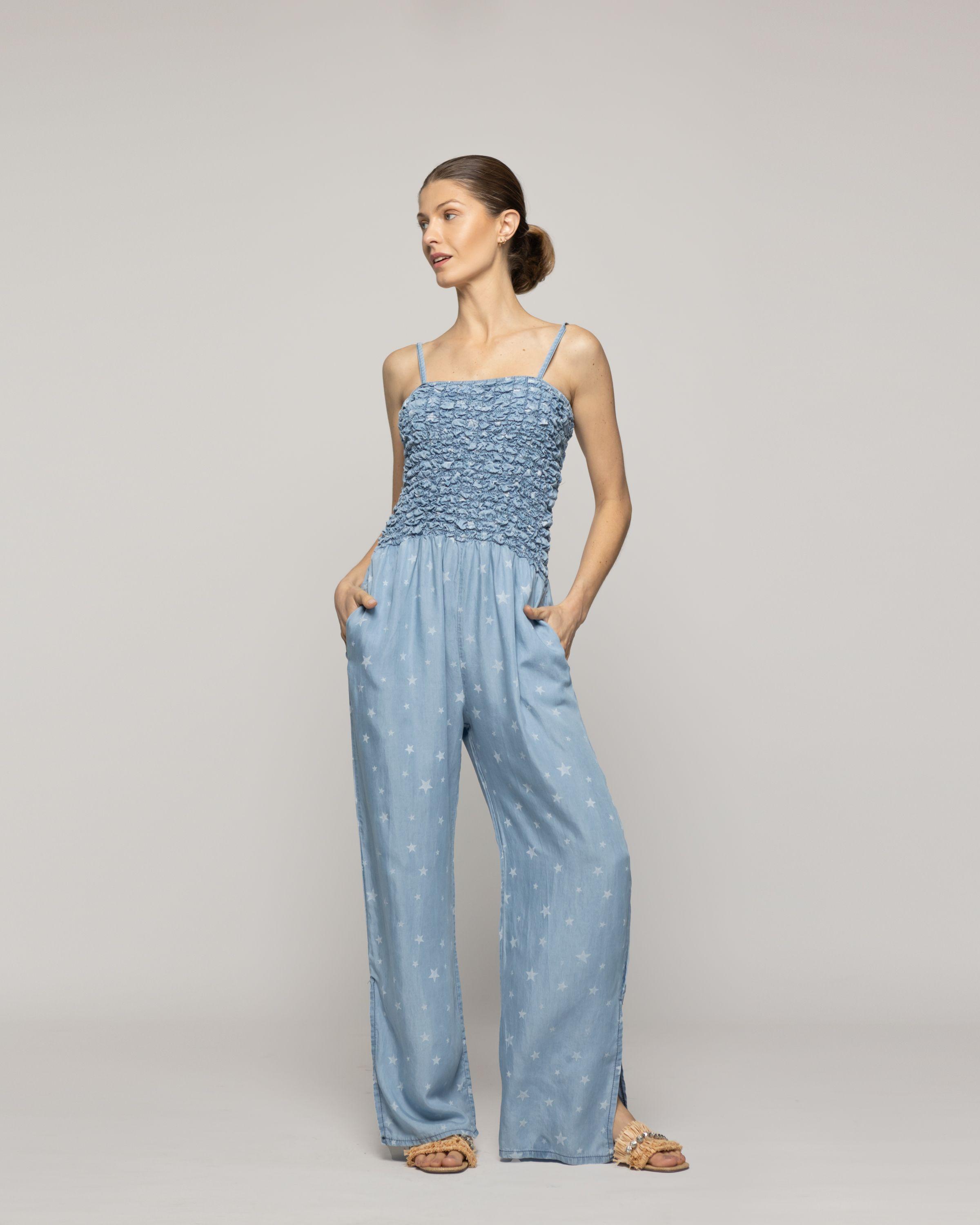 Enterito Mujer Largo Rebecca Jeans Azul Y Diseño De Estrellas Lineatre-1
