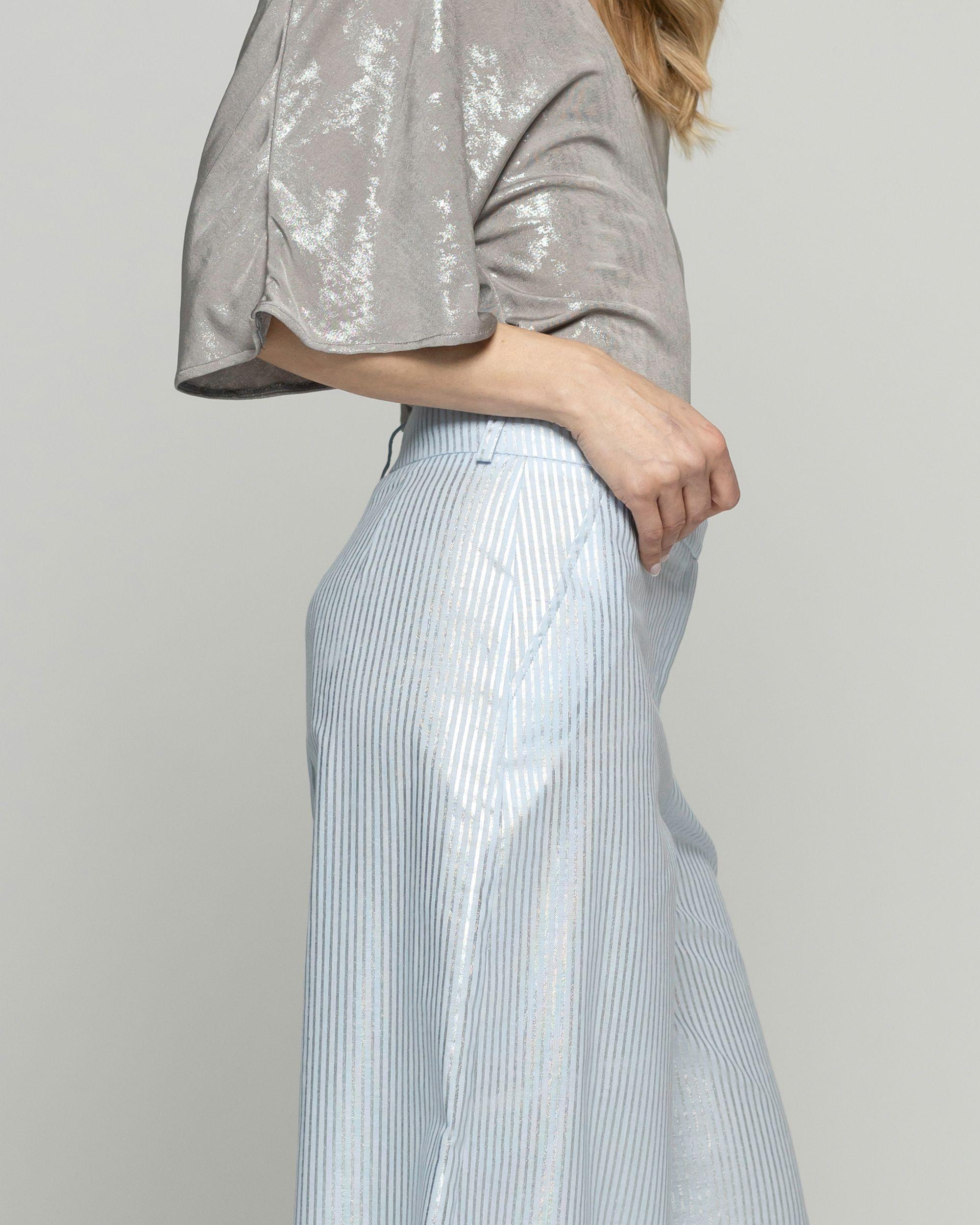 Pantalón Mujer Forsythia Palazzo Algodón Satinado Rayas Celeste Ludovica-5