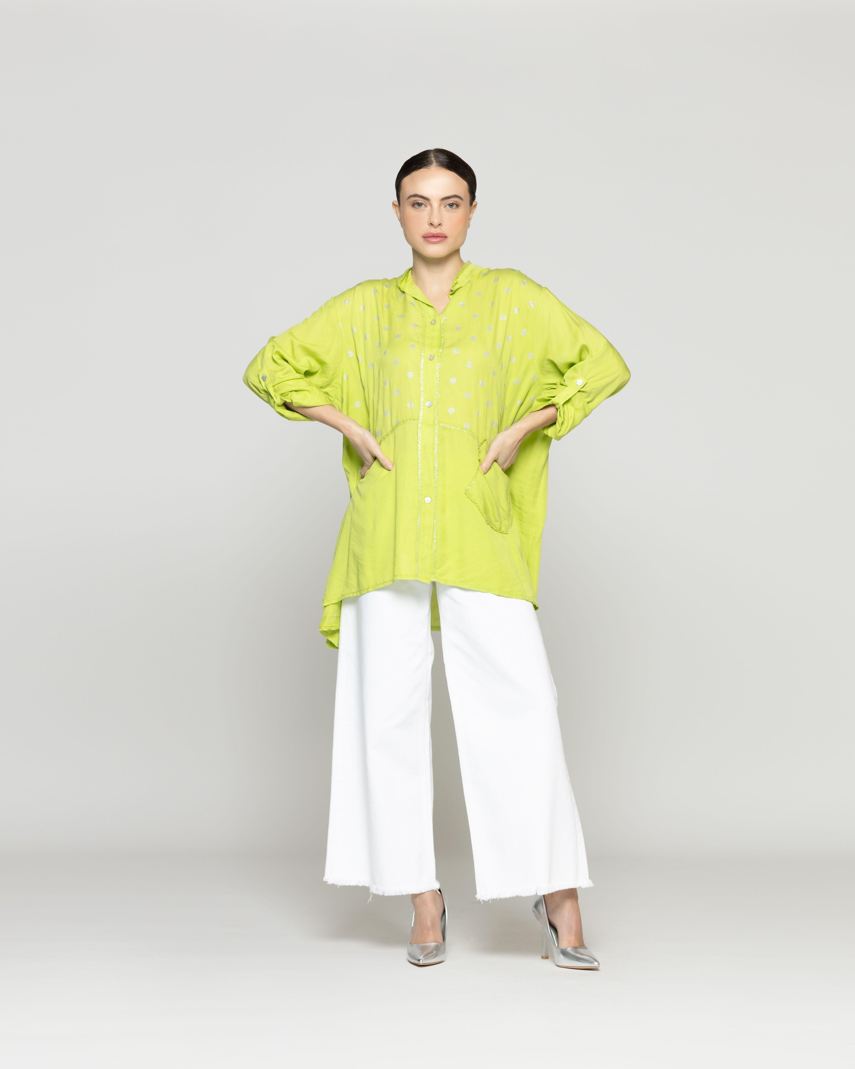 Blusa Mujer Bibiana Oversize Con Diseño De Puntos Verde Lineatre-4