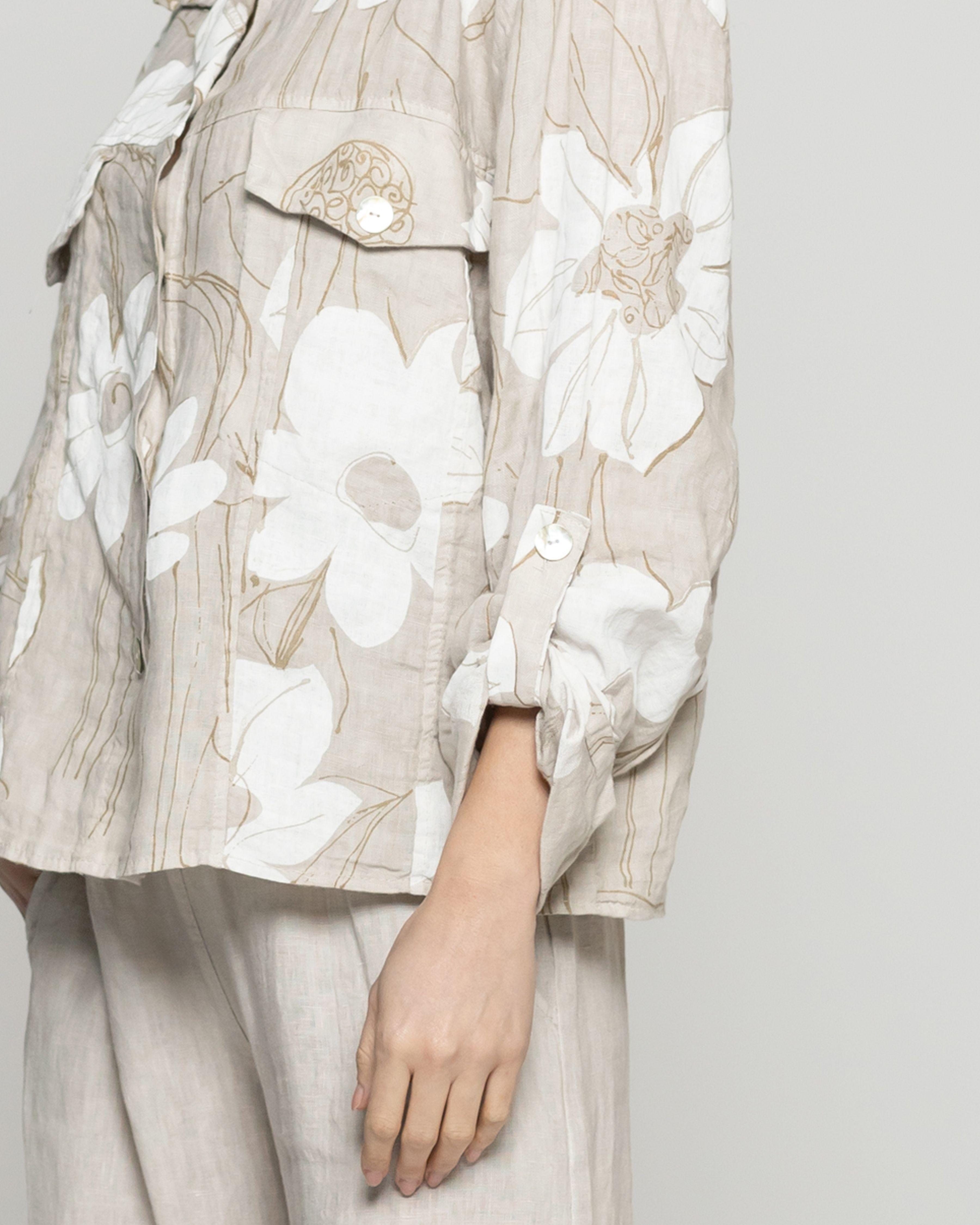 Chaqueta Mujer Carmen De Lino Con Estampado Floral Beige Lineatre-2