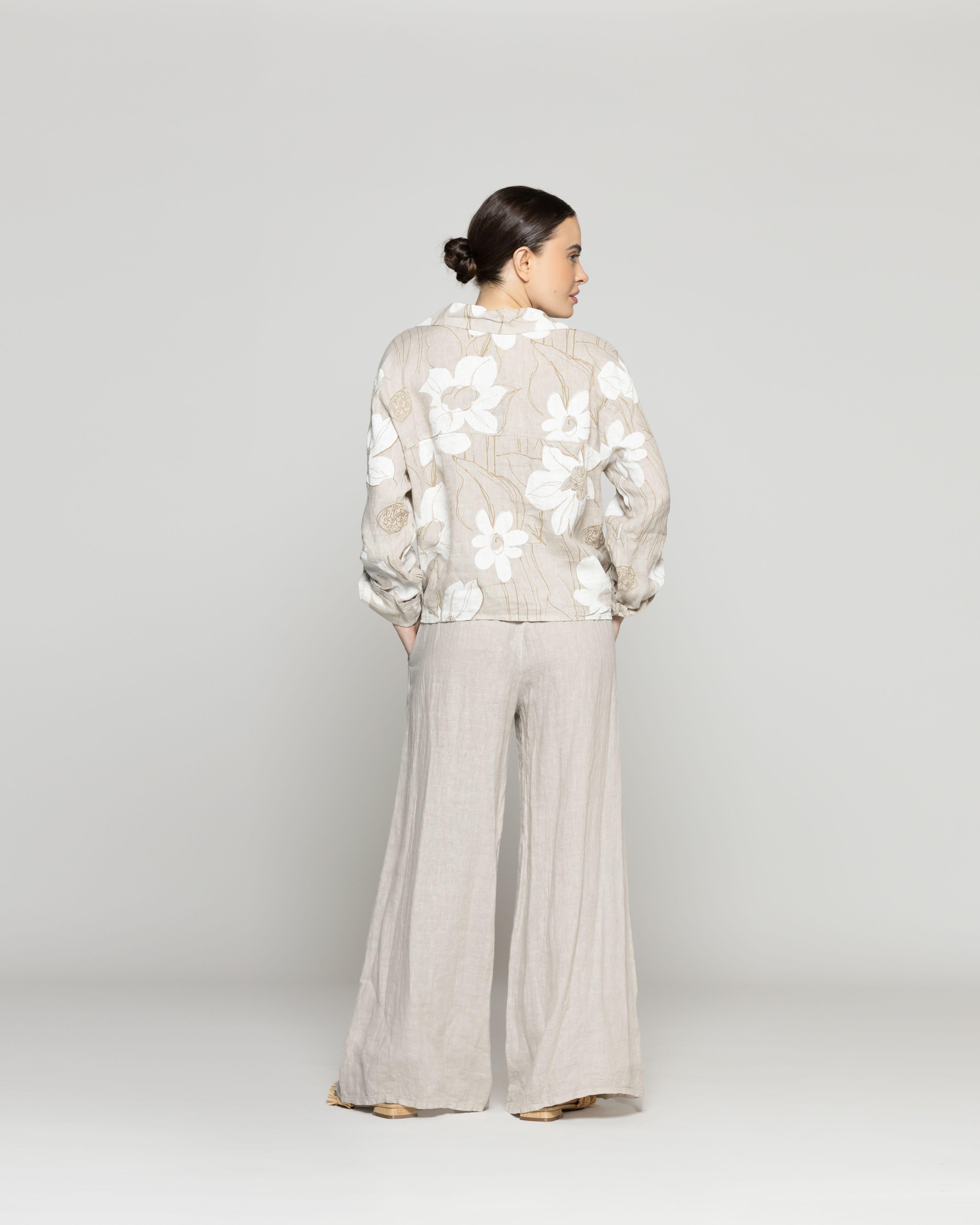 Chaqueta Mujer Carmen De Lino Con Estampado Floral Beige Lineatre-3