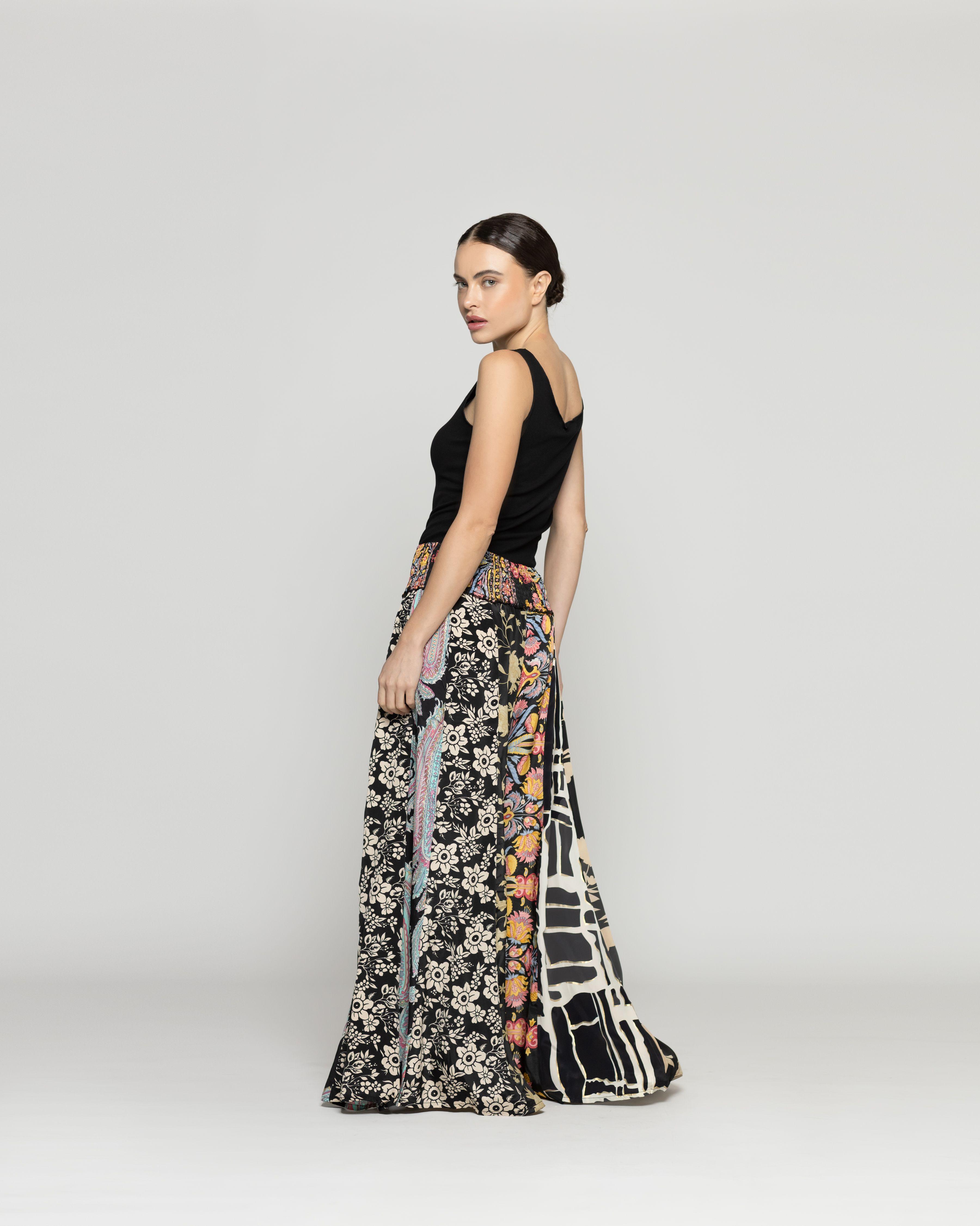 Pantalón Mujer Palazzo Palmira Estampados Tipo Parche Negro Lineatre-3